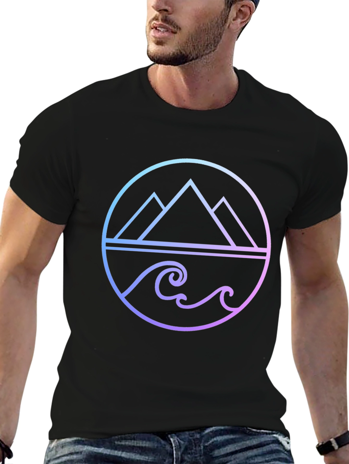 Gradient Mountain & Wave Graphic Tee