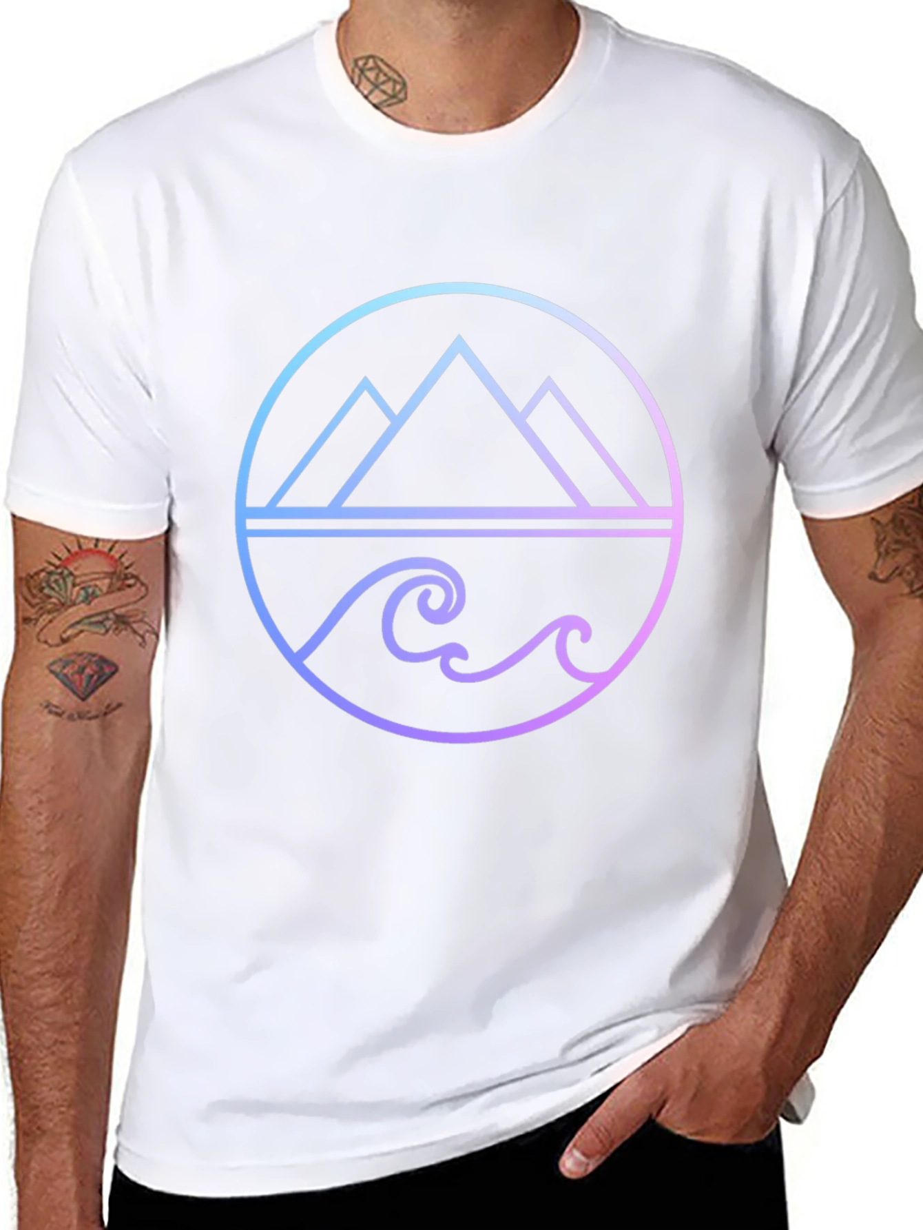 Gradient Mountain & Wave Graphic Tee