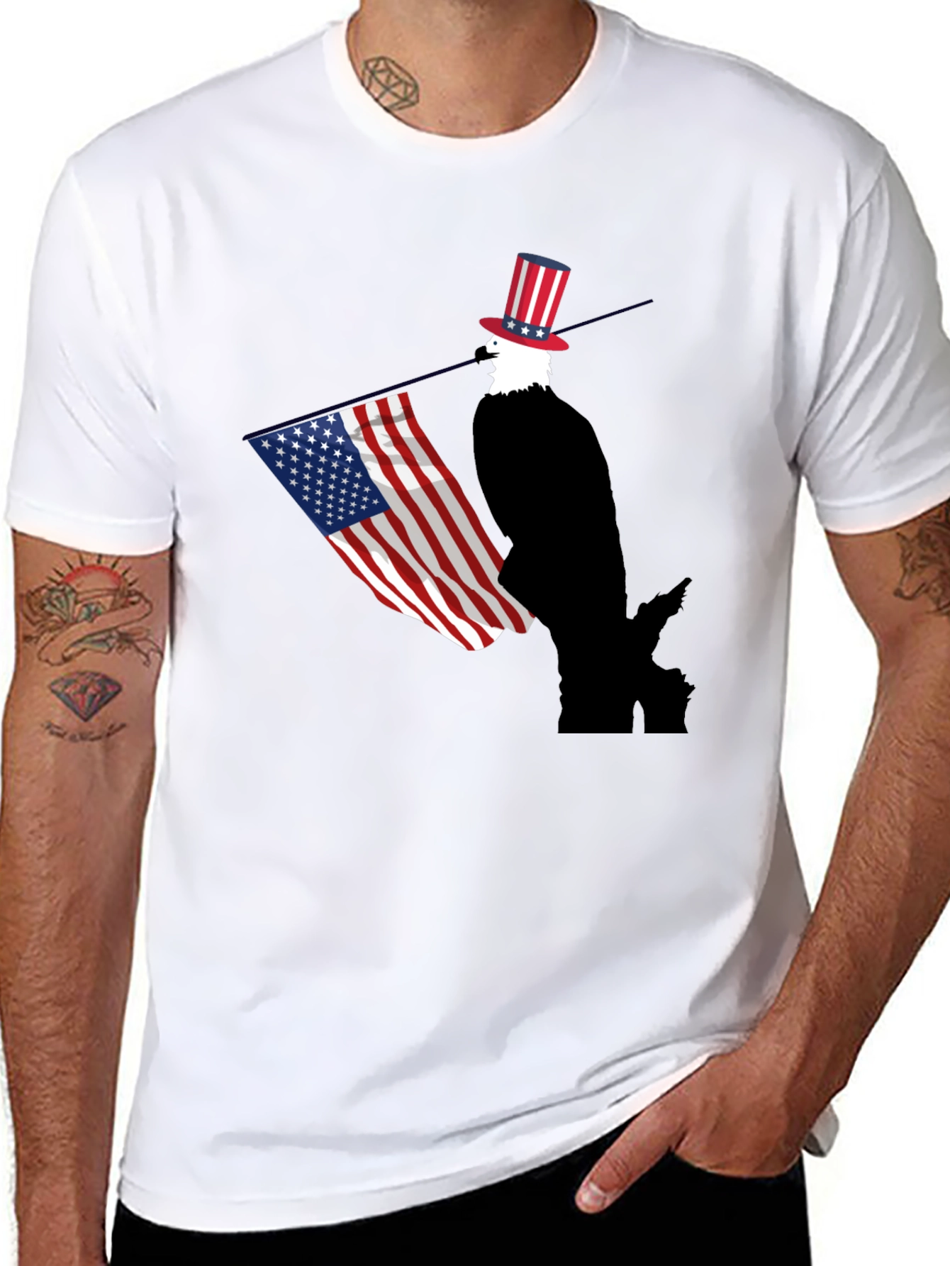 Patriotic Bald Eagle USA Flag Graphic T-Shirt
