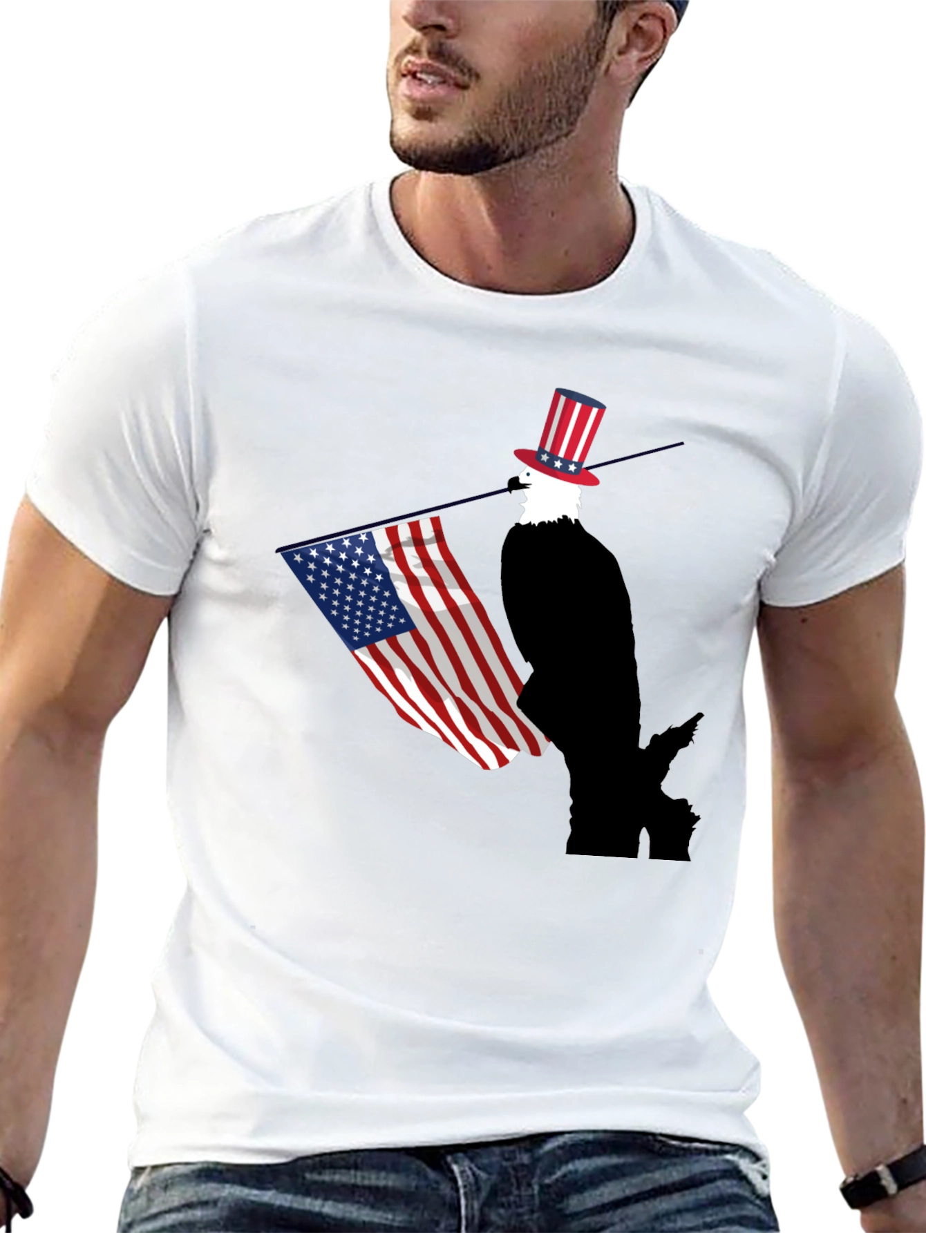 Patriotic Bald Eagle USA Flag Graphic T-Shirt