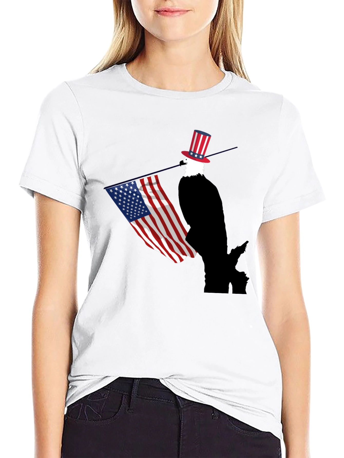 Patriotic Bald Eagle USA Flag Graphic T-Shirt