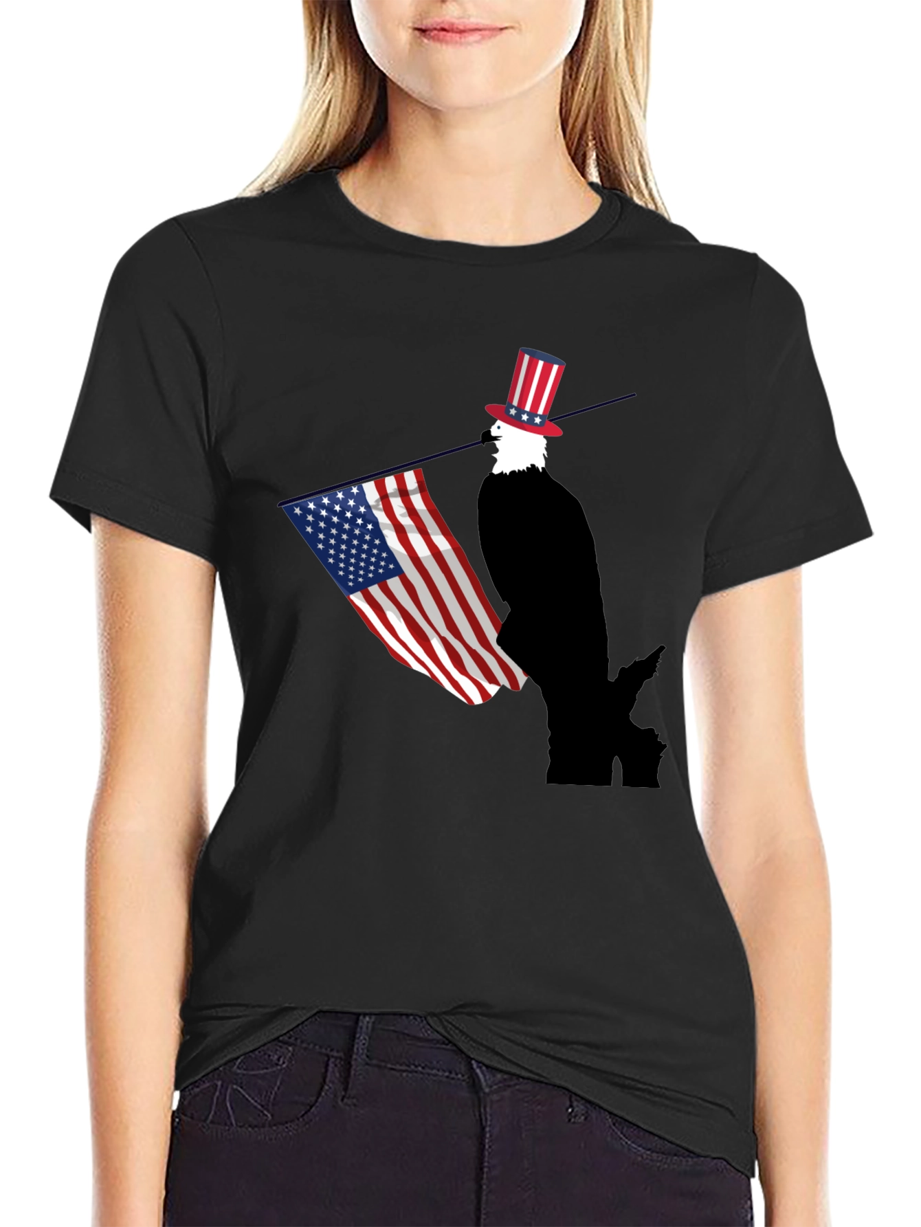 Patriotic Bald Eagle USA Flag Graphic T-Shirt