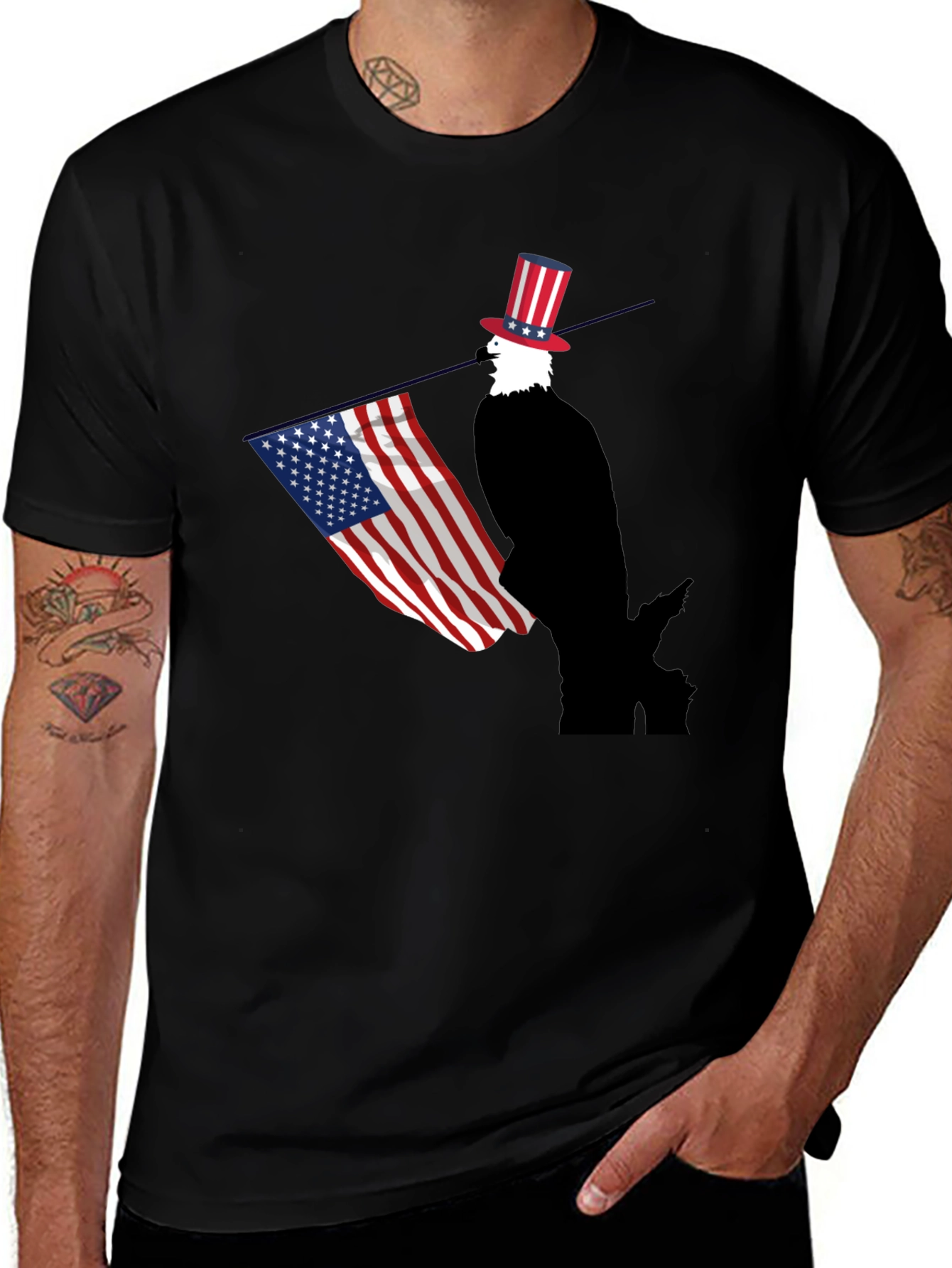 Patriotic Bald Eagle USA Flag Graphic T-Shirt