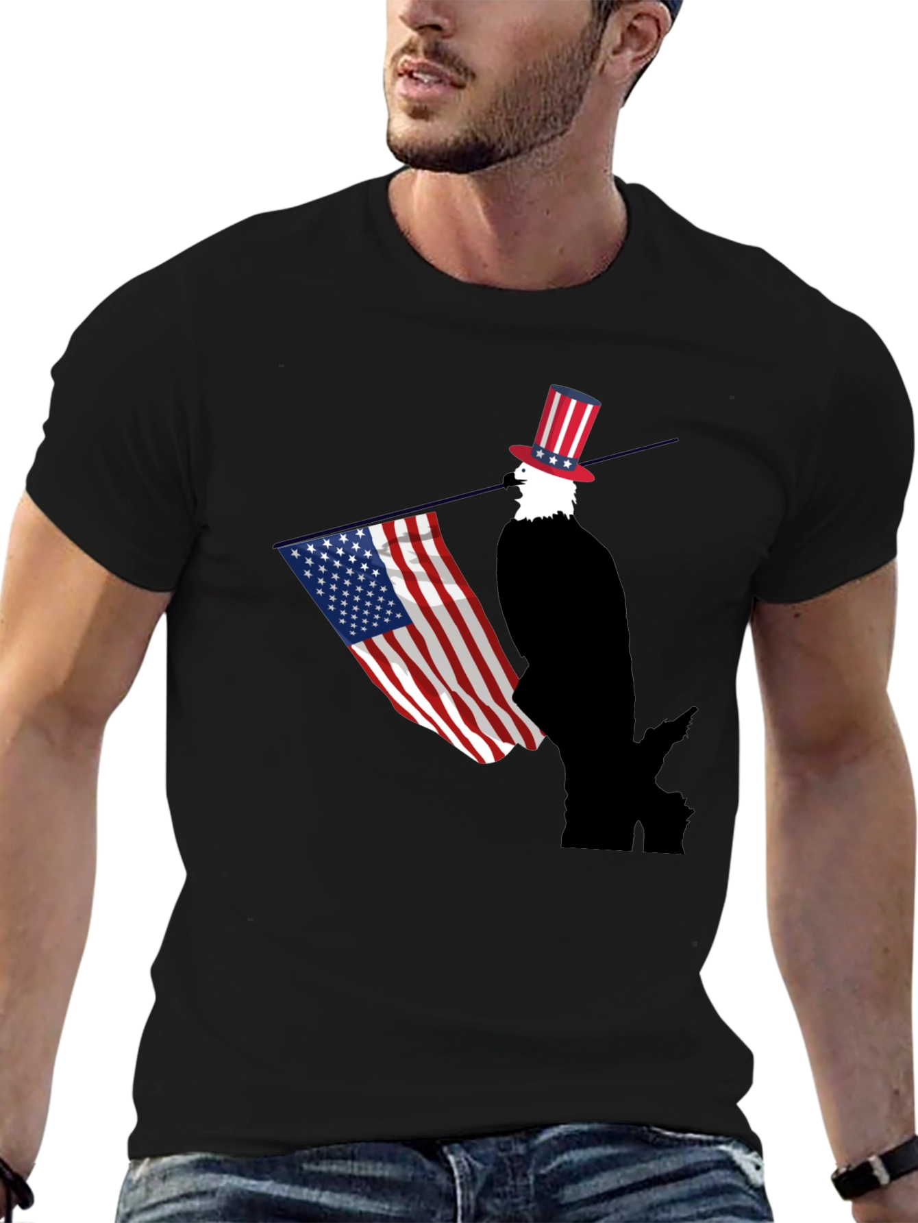 Patriotic Bald Eagle USA Flag Graphic T-Shirt