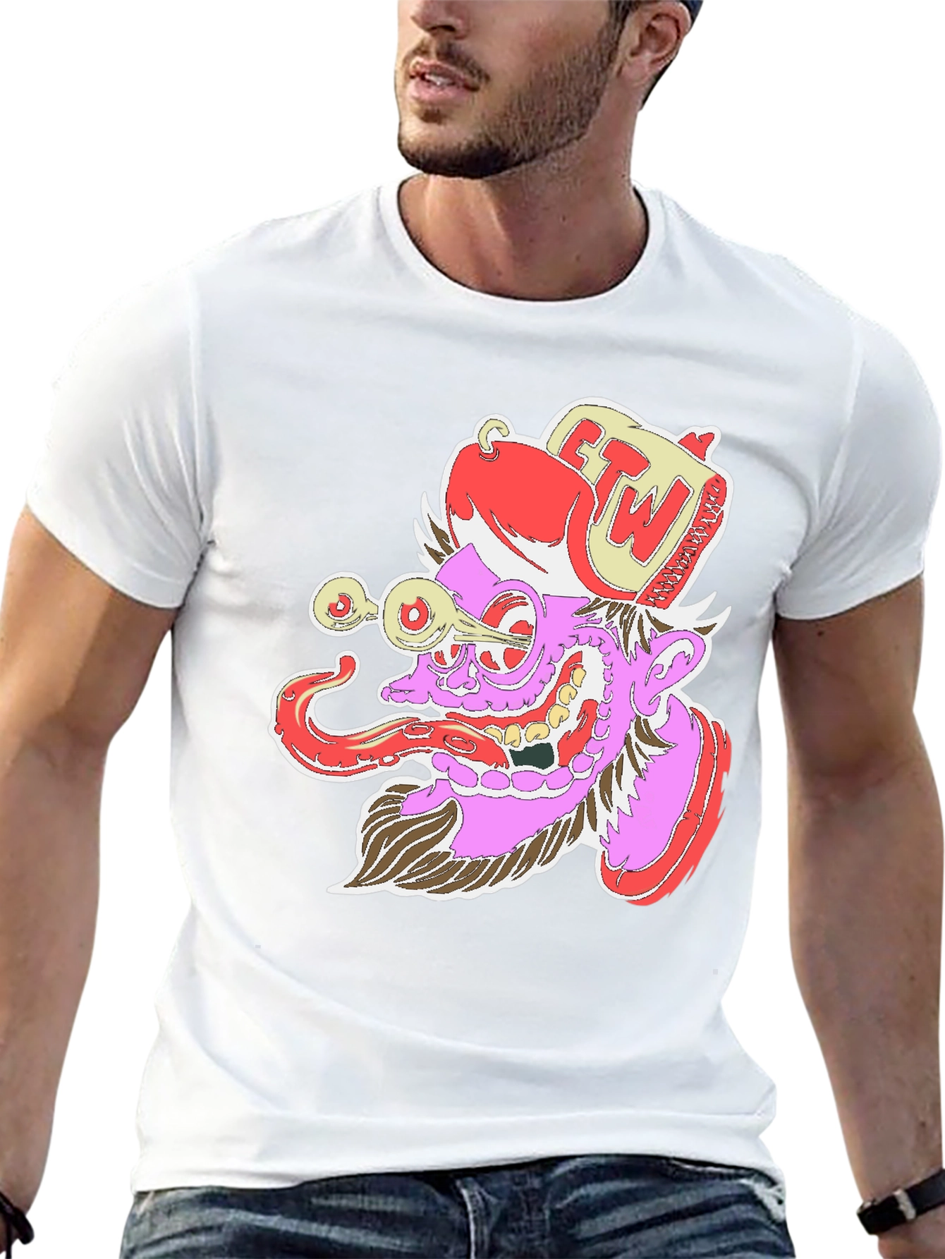Grotesque Cartoon Graphic Print Black T-Shirt