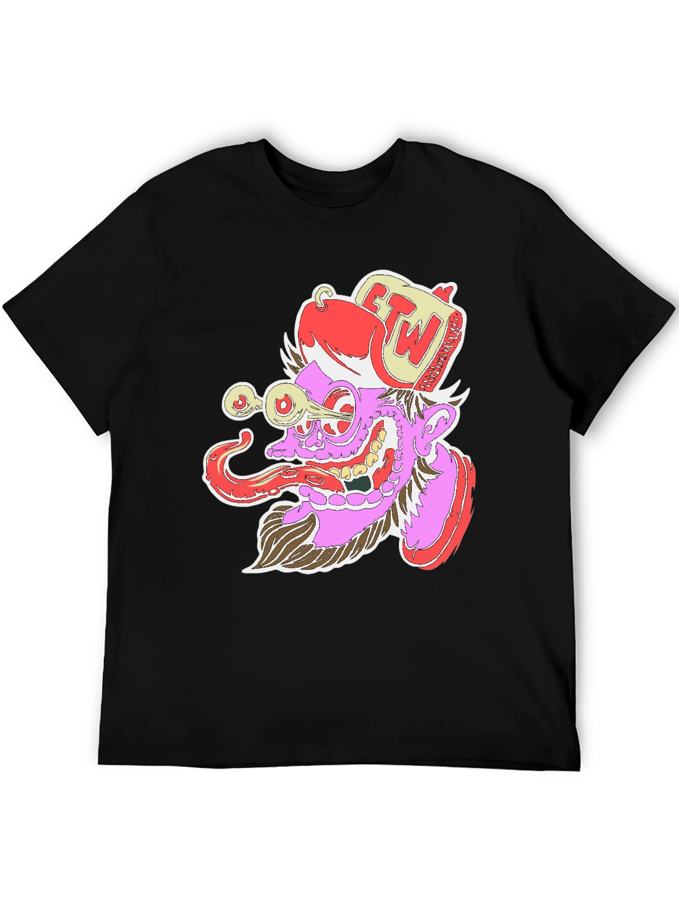 Grotesque Cartoon Graphic Print Black T-Shirt
