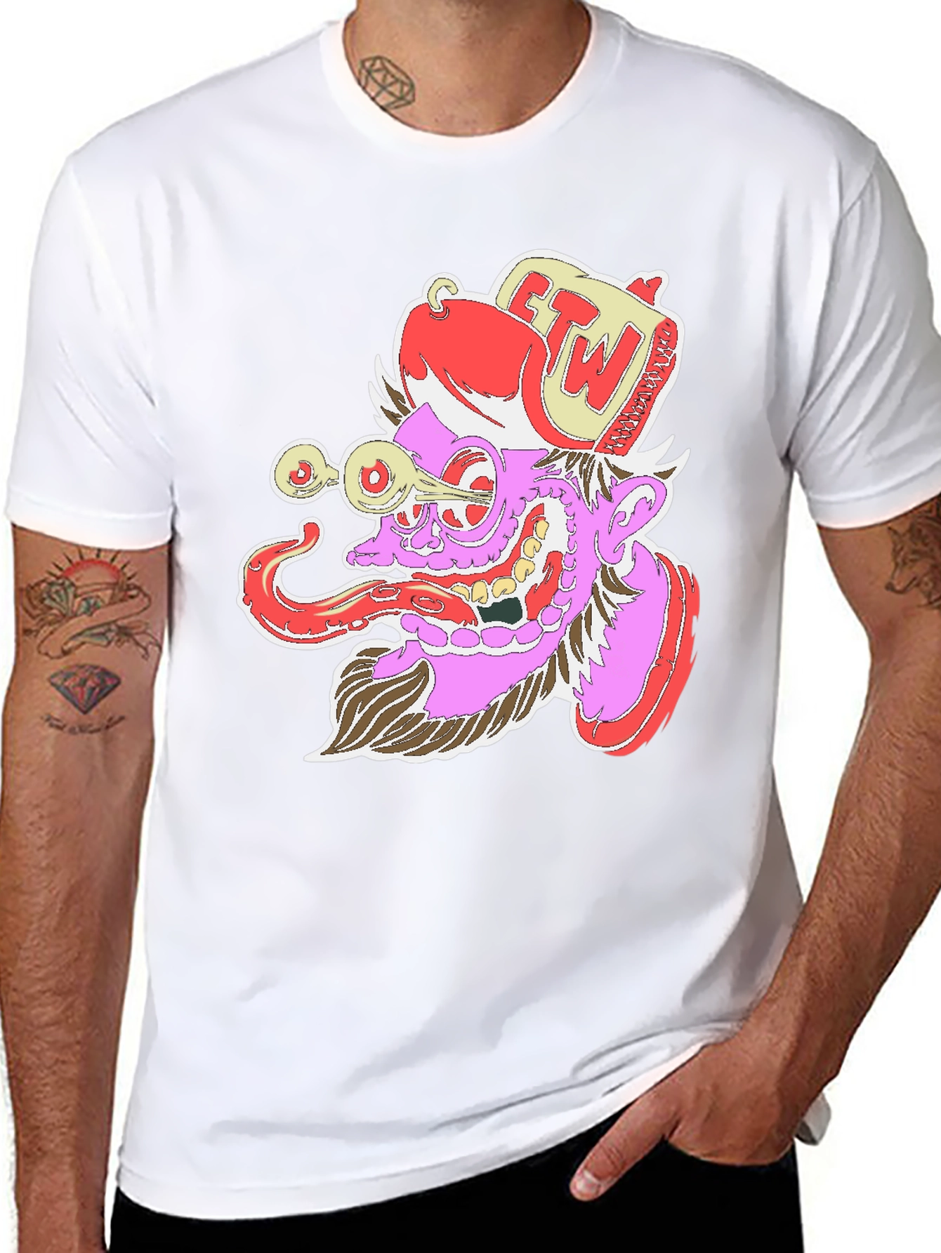 Grotesque Cartoon Graphic Print Black T-Shirt