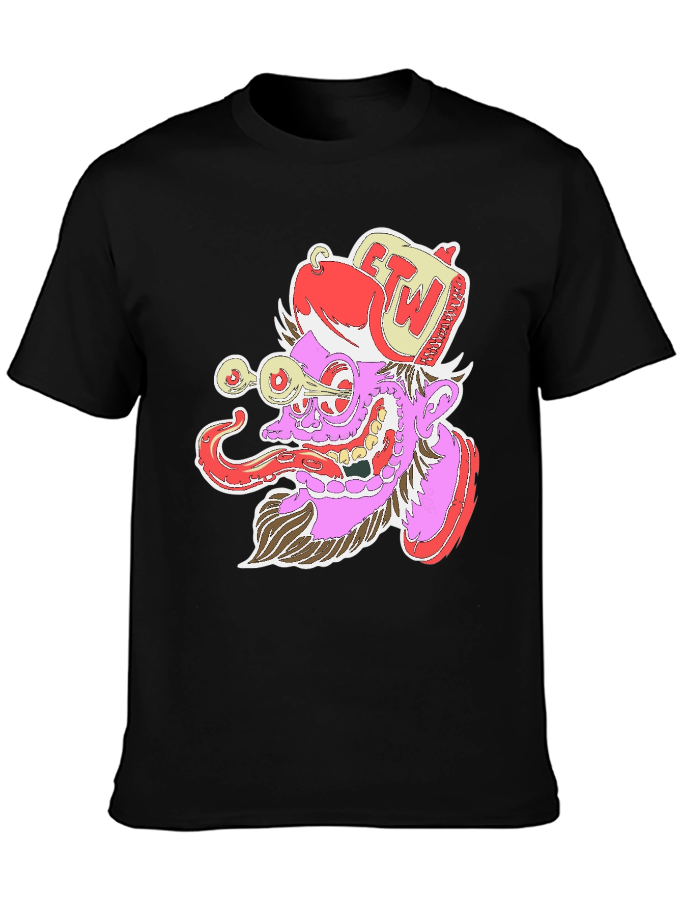 Grotesque Cartoon Graphic Print Black T-Shirt
