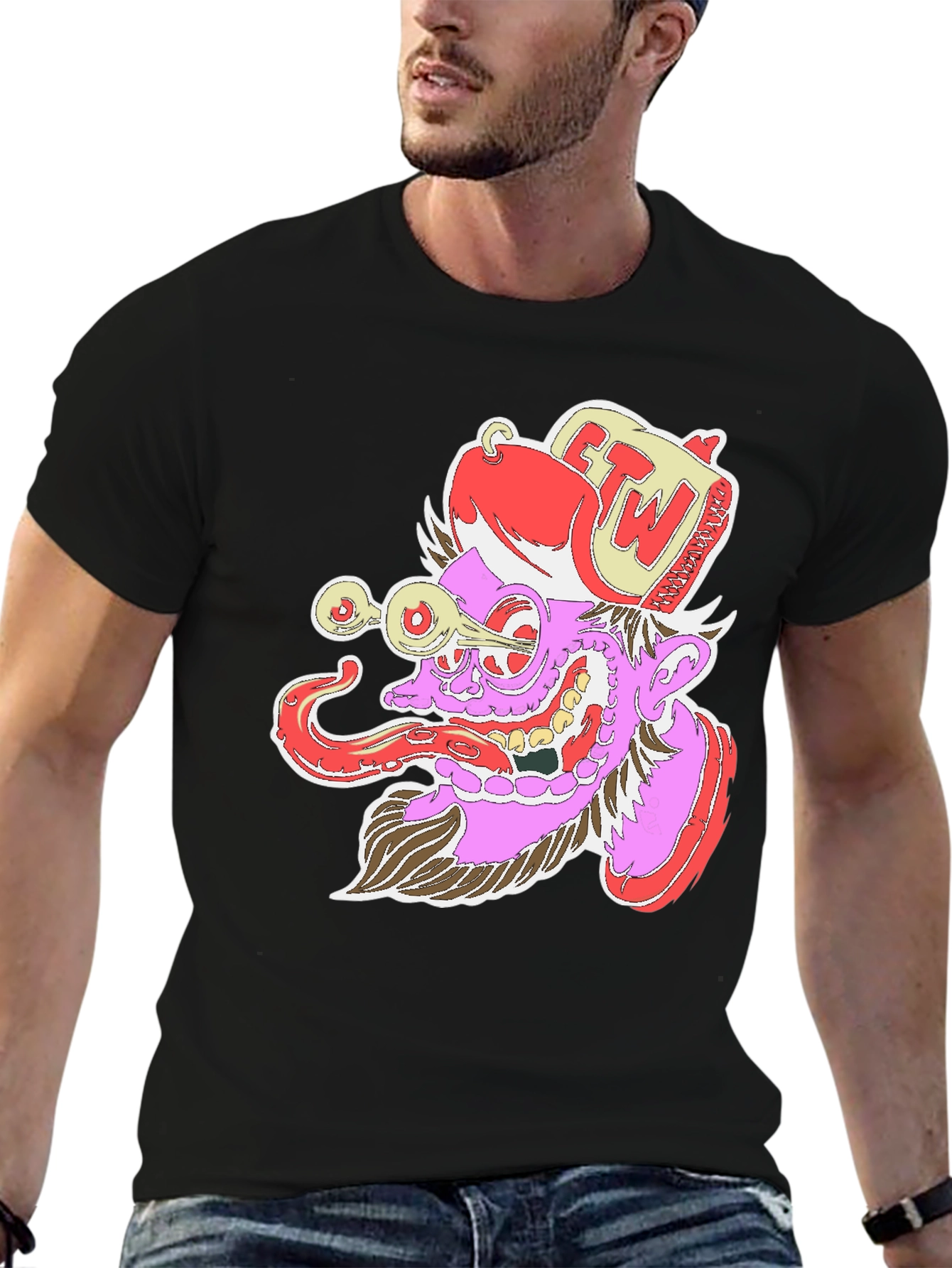 Grotesque Cartoon Graphic Print Black T-Shirt