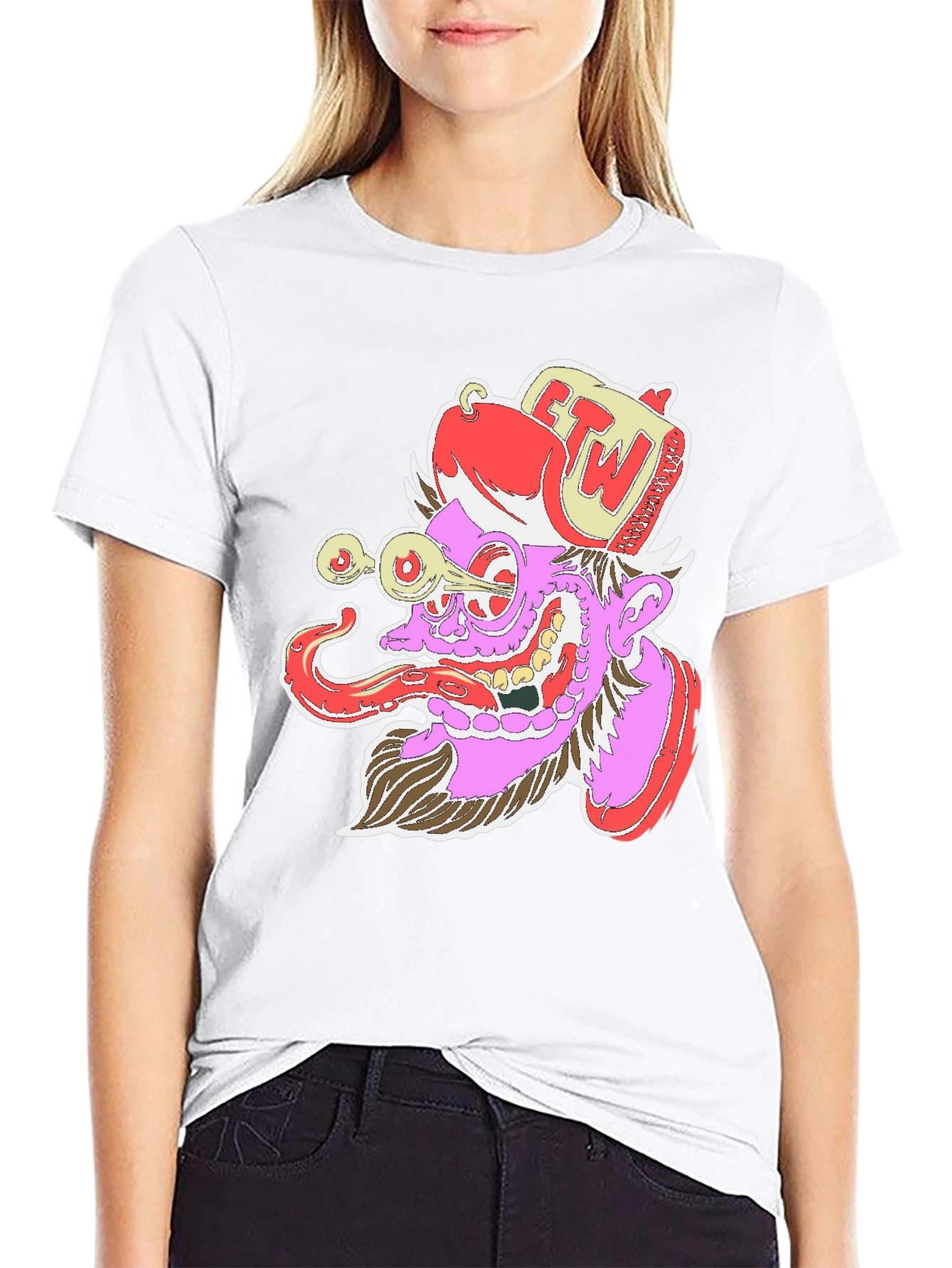 Grotesque Cartoon Graphic Print Black T-Shirt