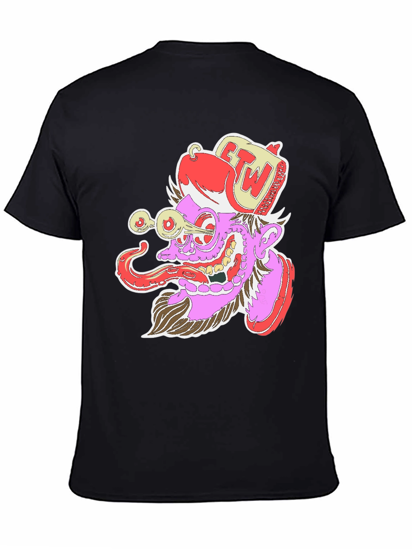Grotesque Cartoon Graphic Print Black T-Shirt