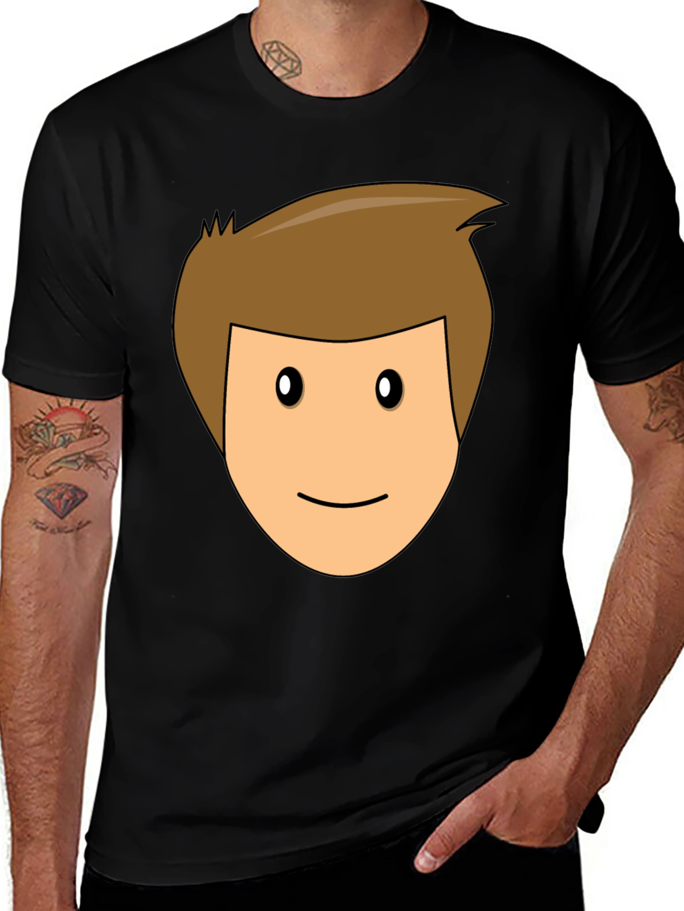 Cartoon Face Black T-Shirt Funny Graphic Tee Casual Wear