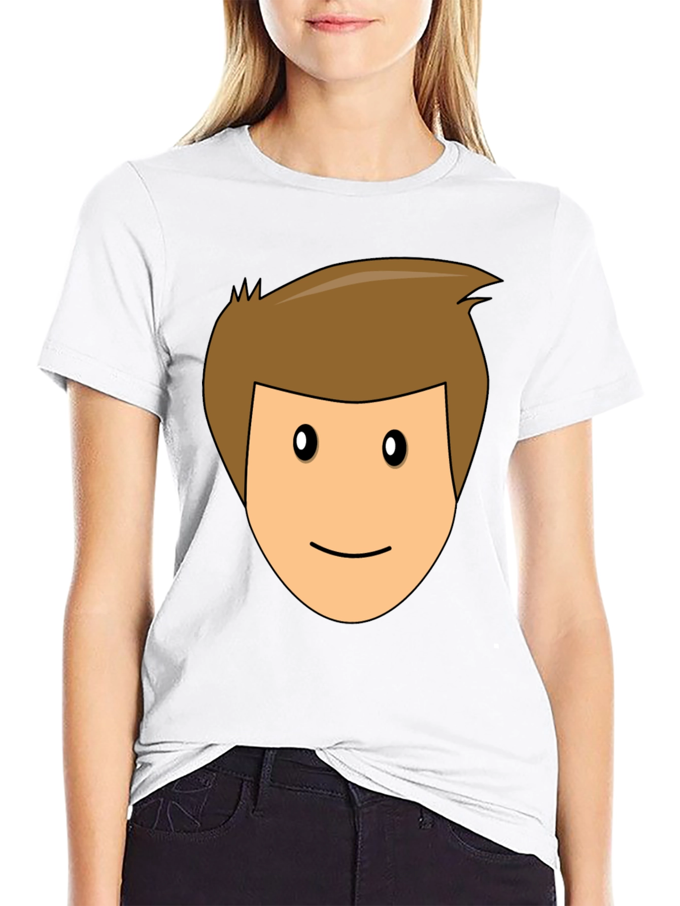Cartoon Face Black T-Shirt Funny Graphic Tee Casual Wear