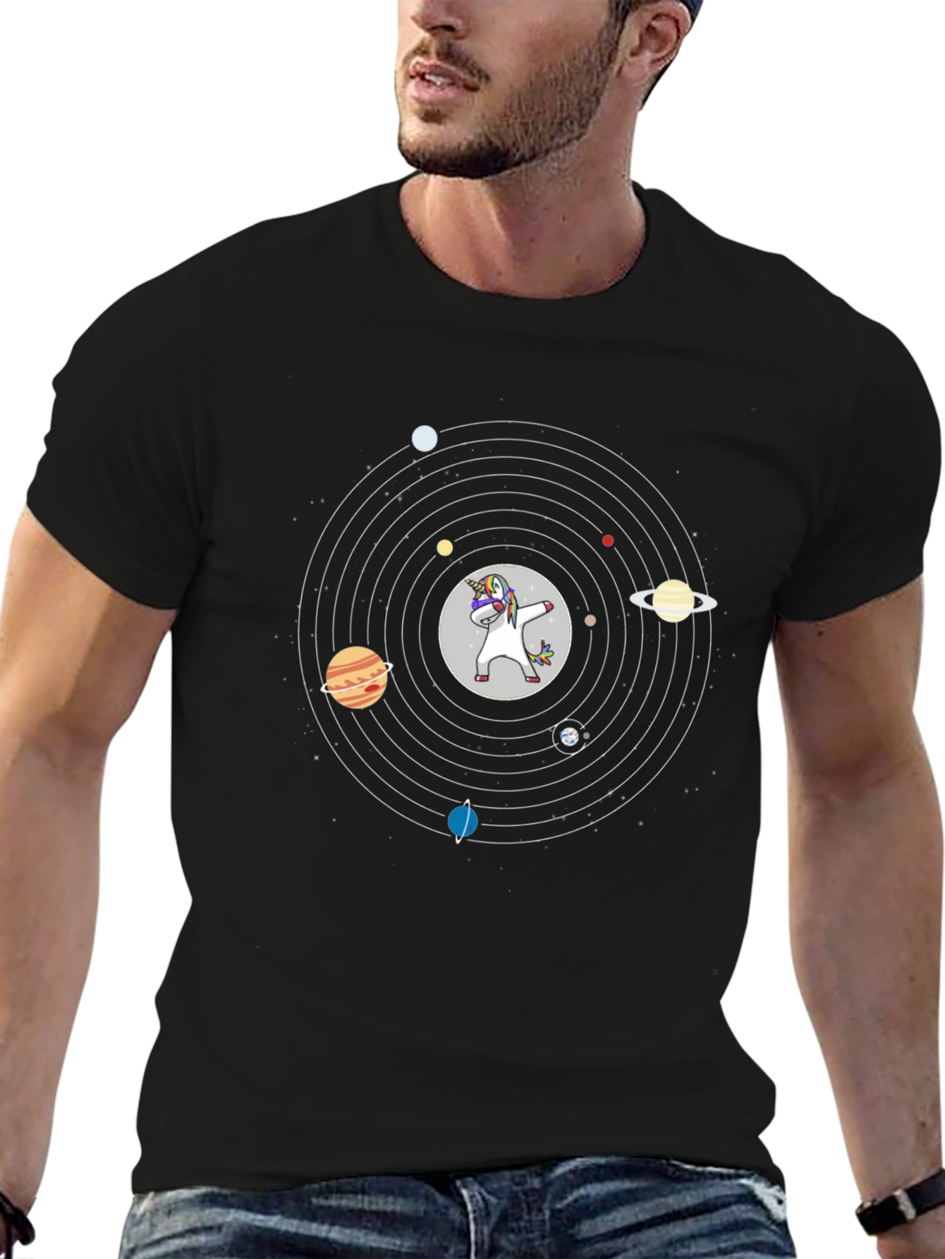 Unicorn Solar System Black Graphic Tee