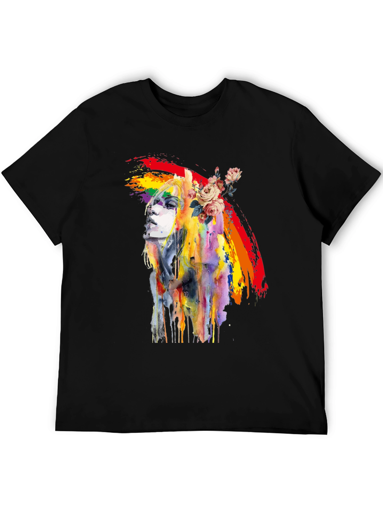 Rainbow Woman Graphic Tee - Artsy Black T-Shirt