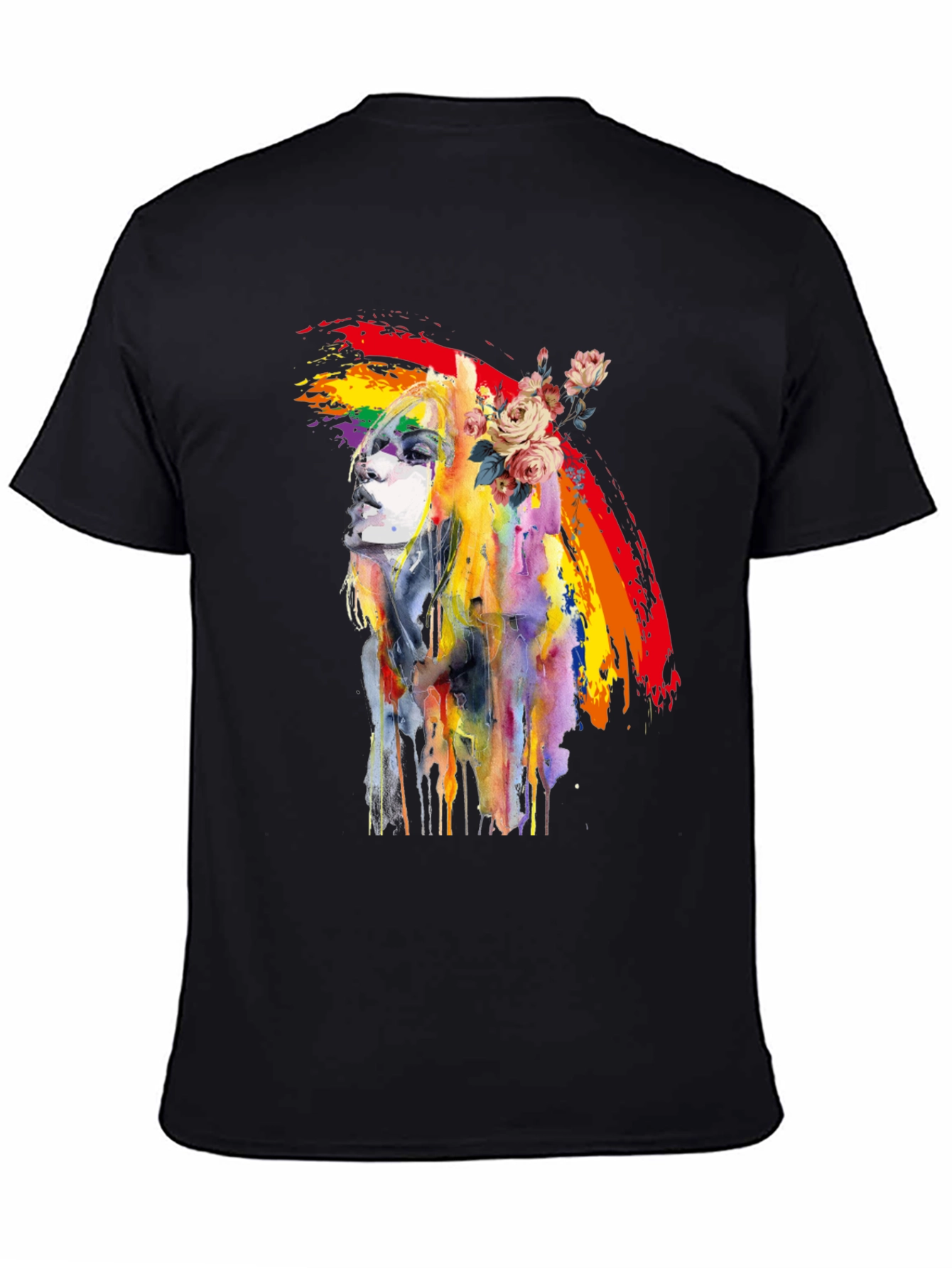 Rainbow Woman Graphic Tee - Artsy Black T-Shirt