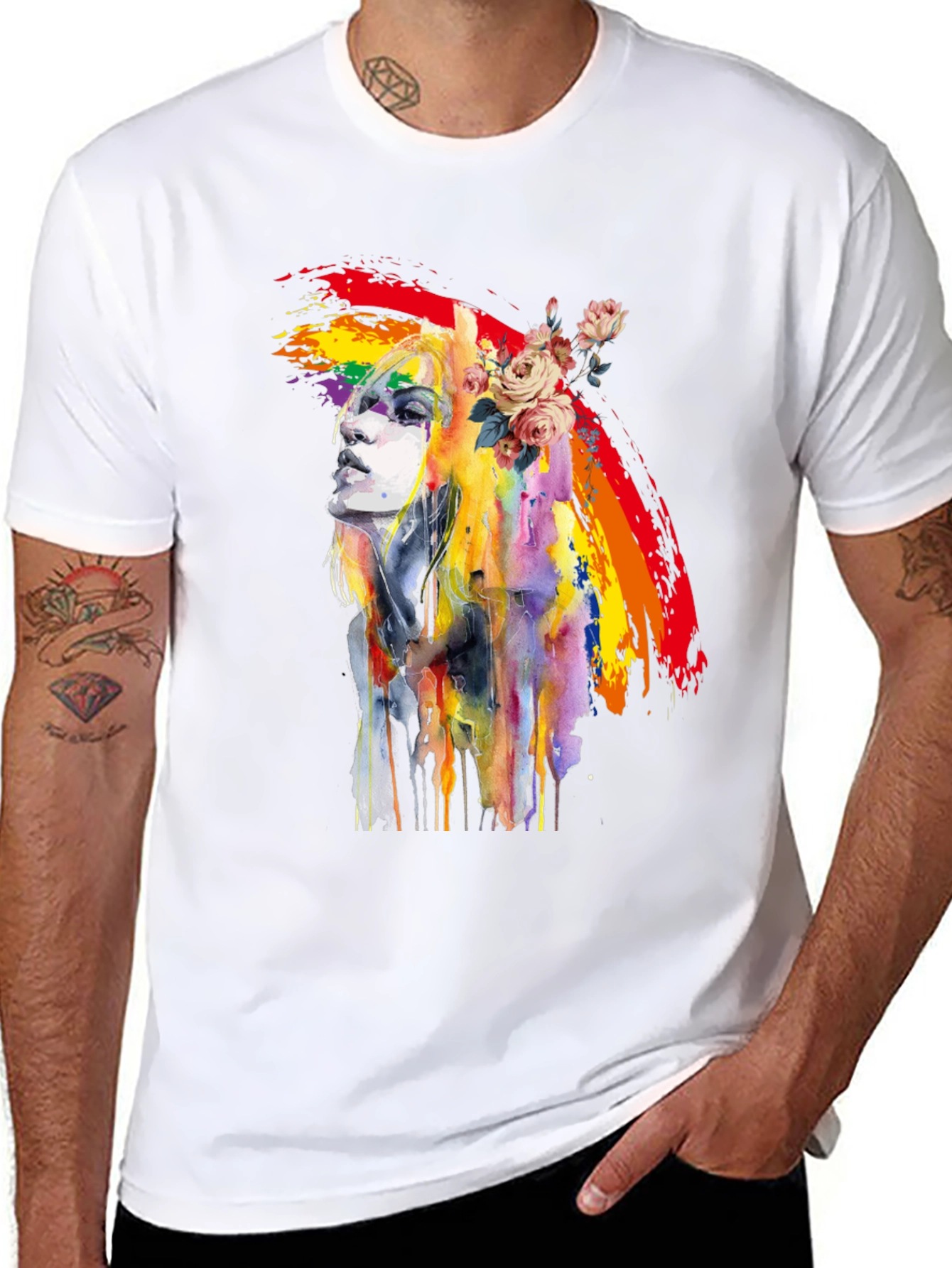 Rainbow Woman Graphic Tee - Artsy Black T-Shirt