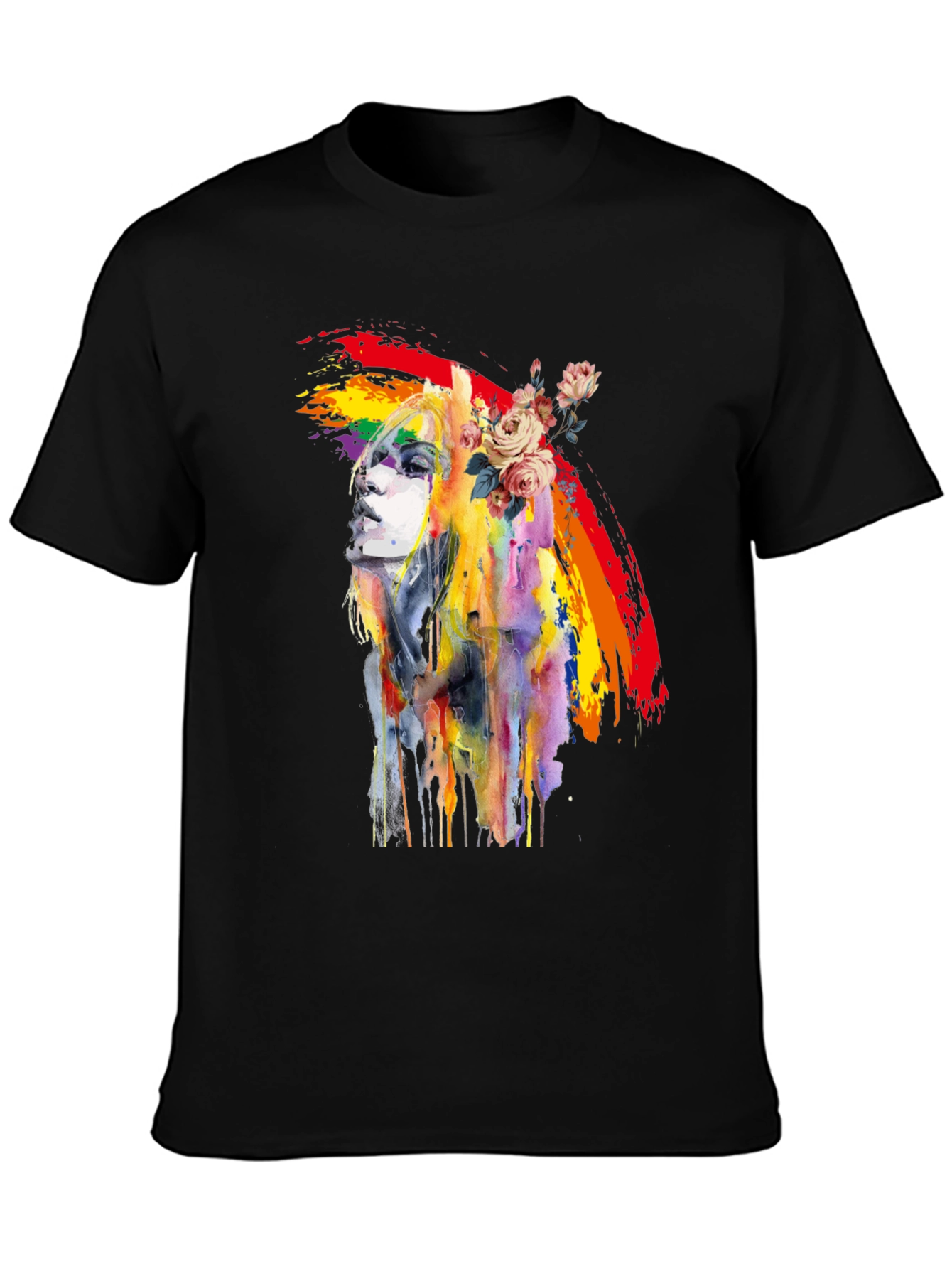 Rainbow Woman Graphic Tee - Artsy Black T-Shirt