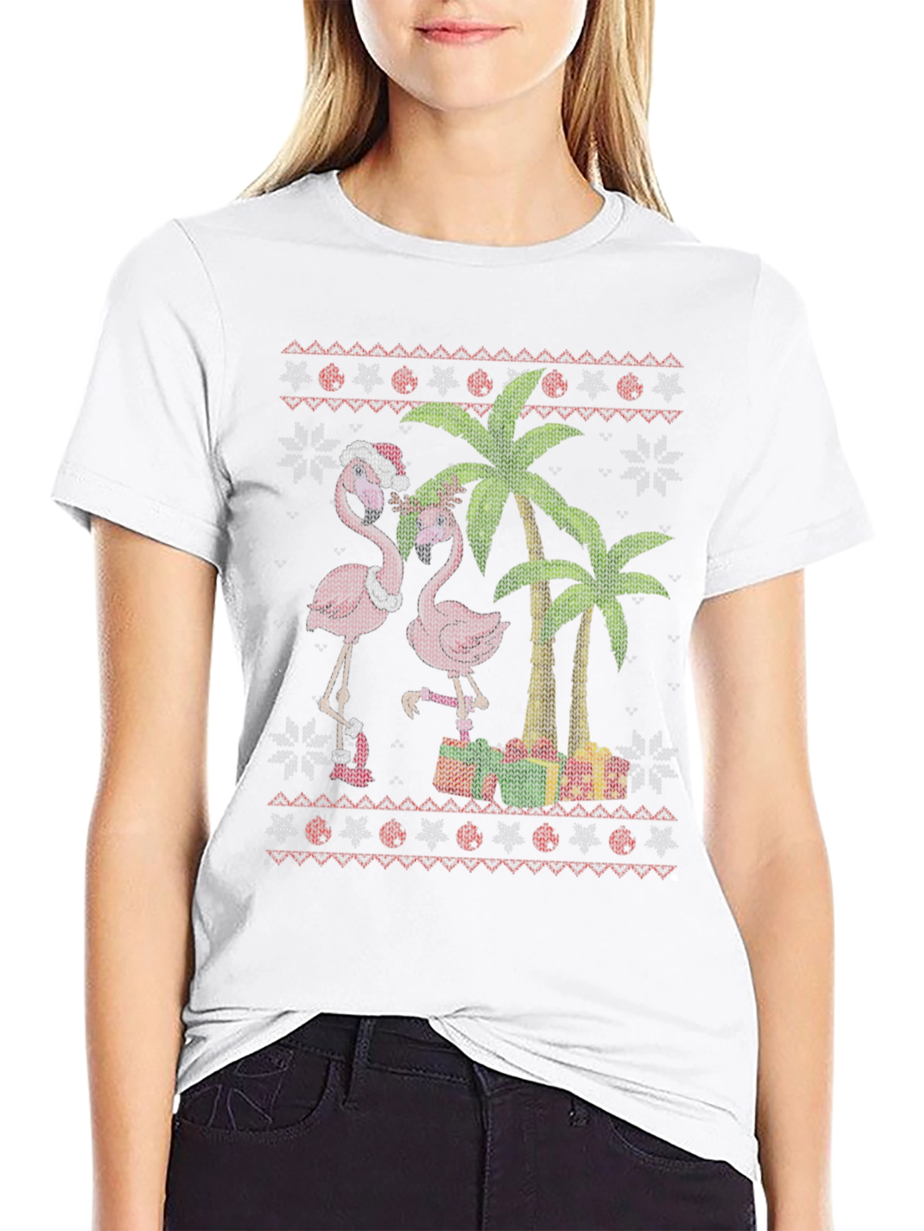 Festive Flamingo Ugly Christmas Sweater T-Shirt