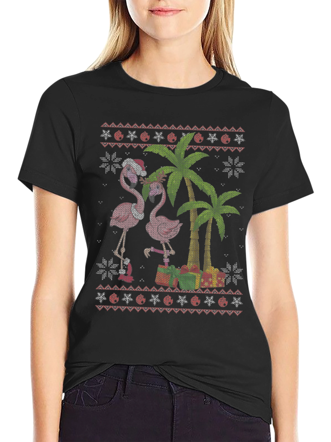 Festive Flamingo Ugly Christmas Sweater T-Shirt