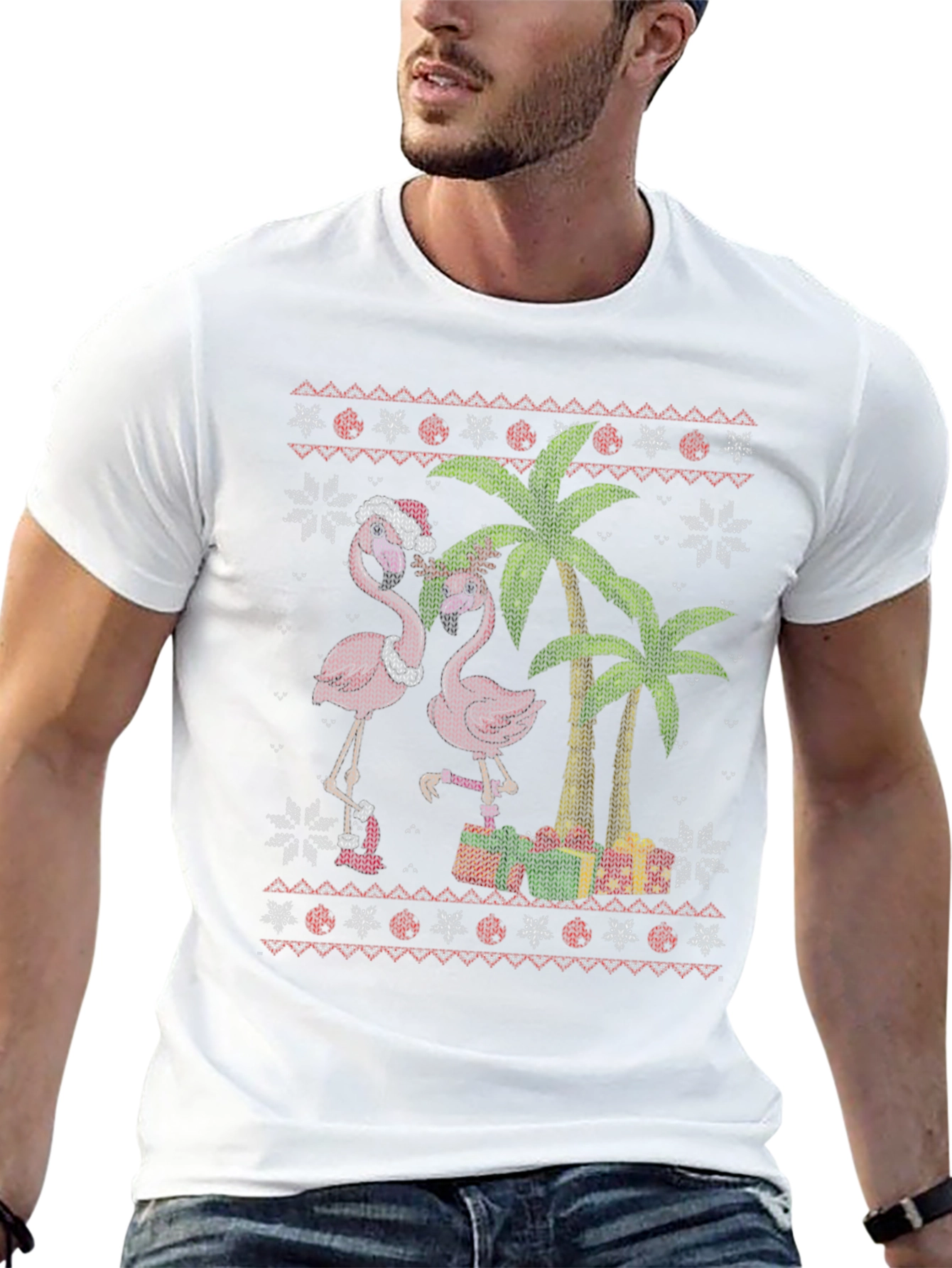 Festive Flamingo Ugly Christmas Sweater T-Shirt
