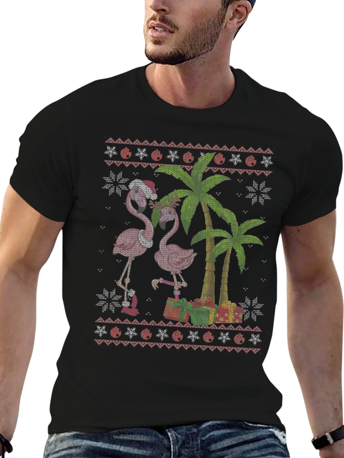 Festive Flamingo Ugly Christmas Sweater T-Shirt