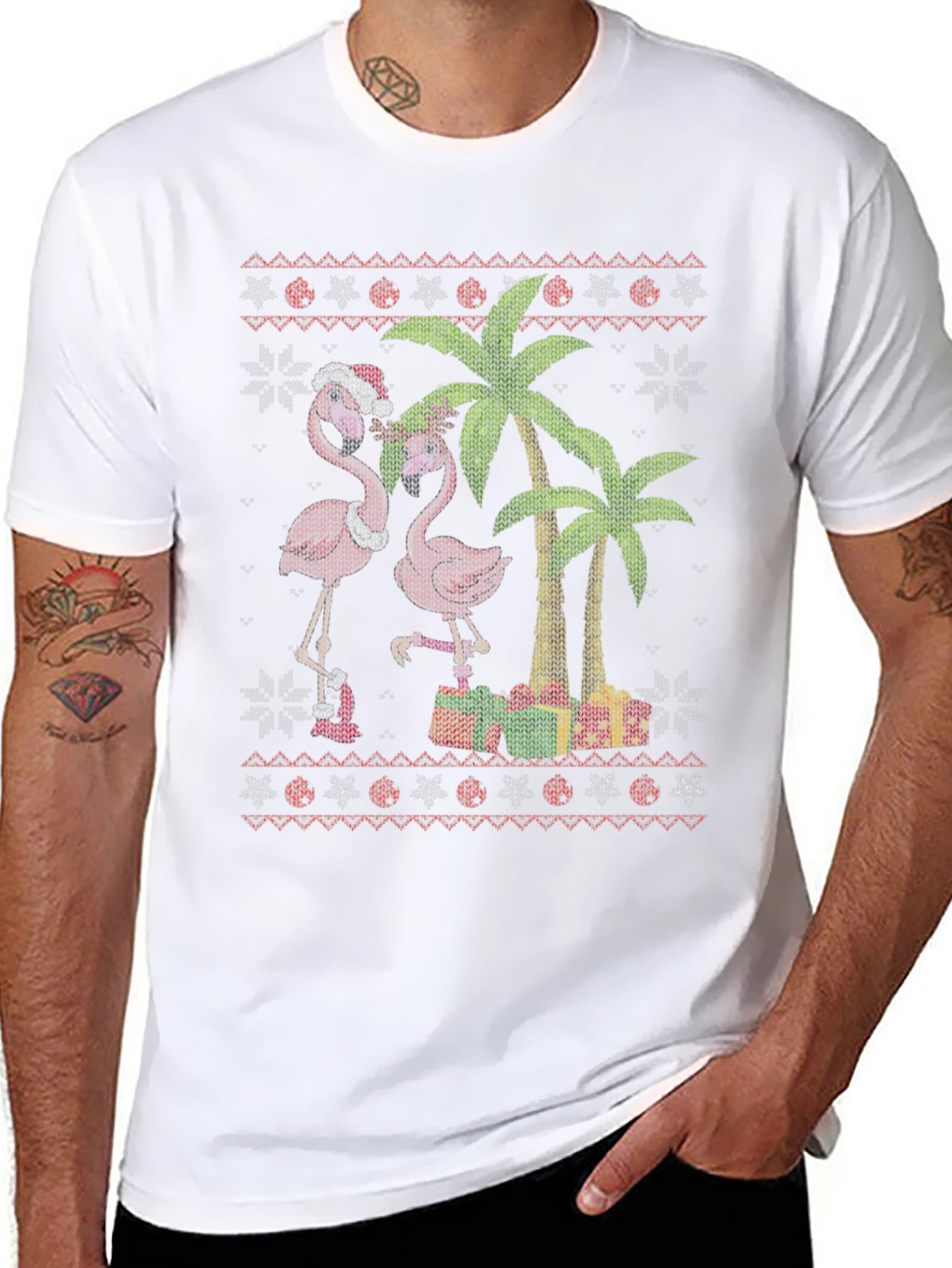 Festive Flamingo Ugly Christmas Sweater T-Shirt