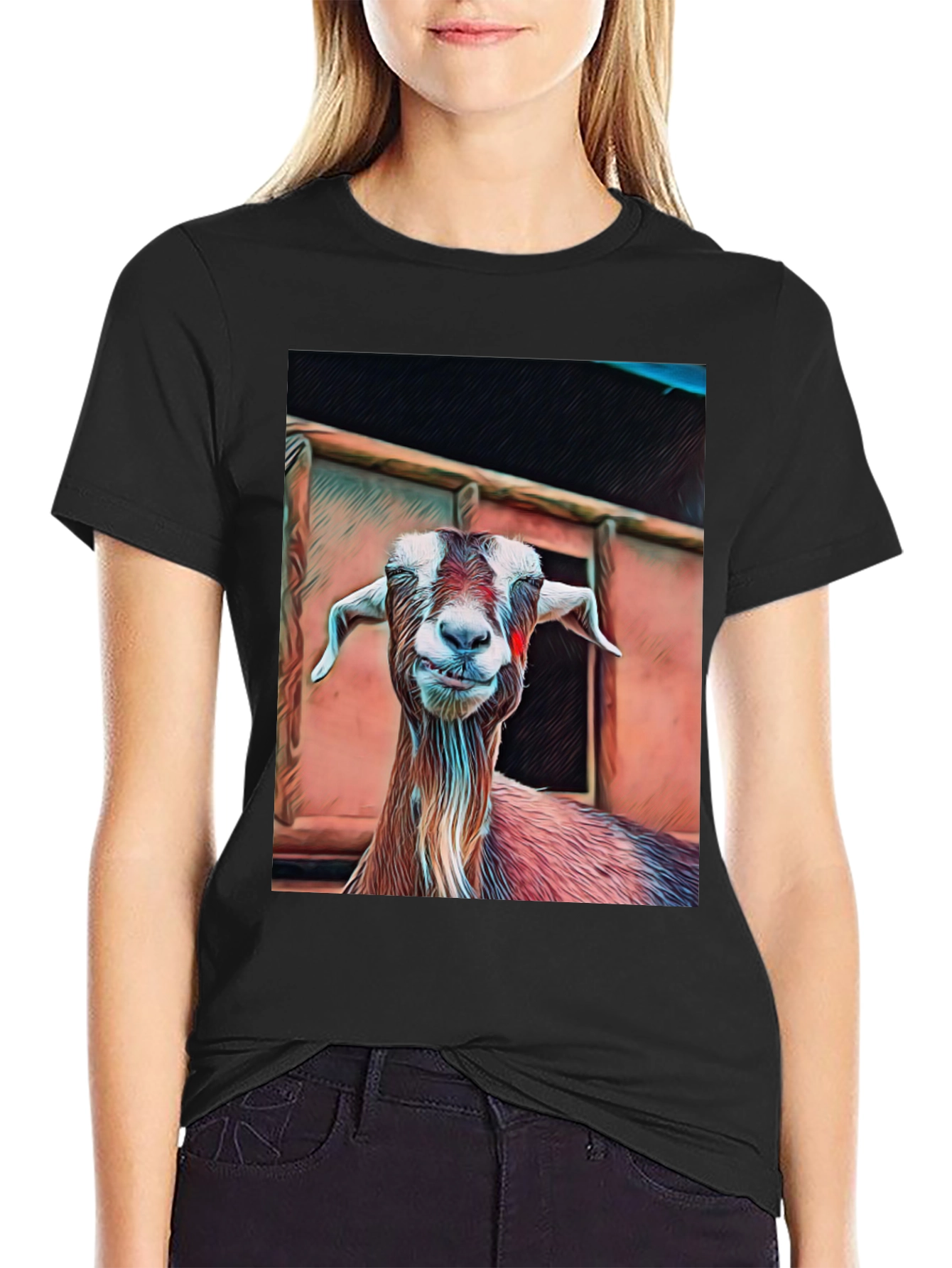 Goat Graphic Tee - Animal Lovers Black T-Shirt
