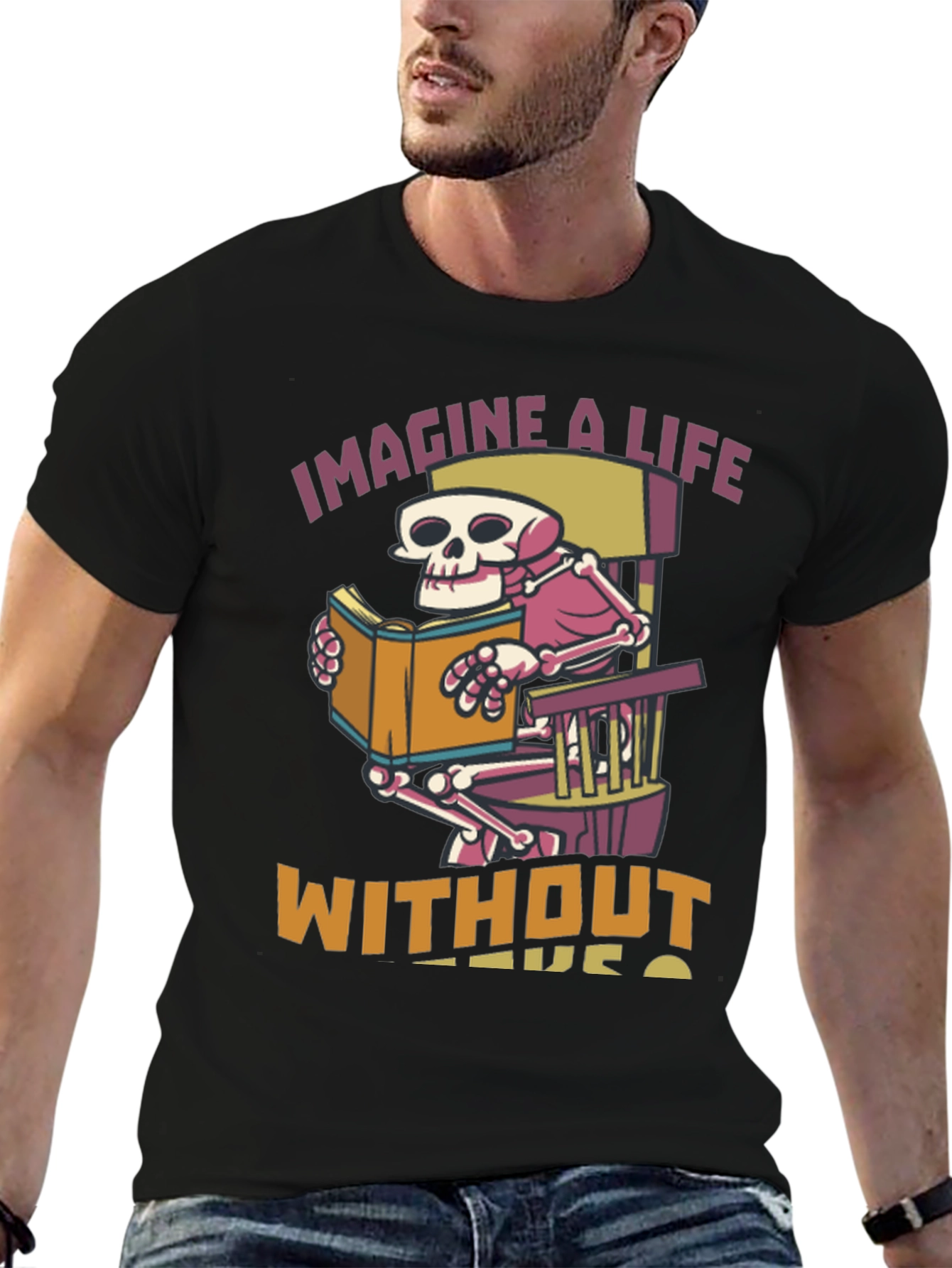 Skeleton Reading Book Graphic T-Shirt