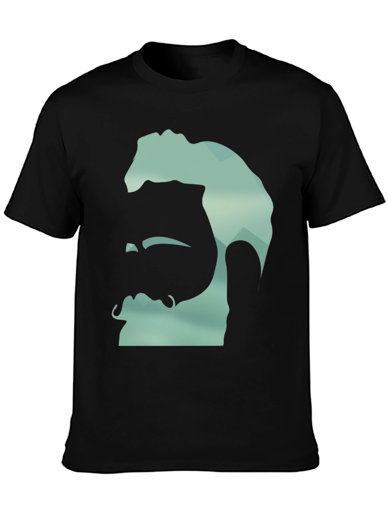Geometric Bearded Man Graphic Tee - Black