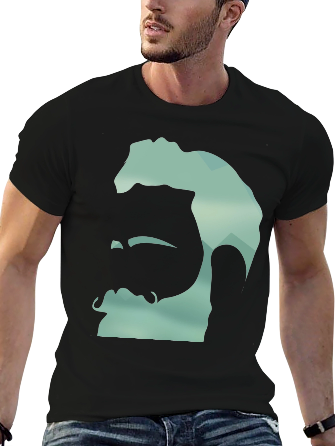 Geometric Bearded Man Graphic Tee - Black