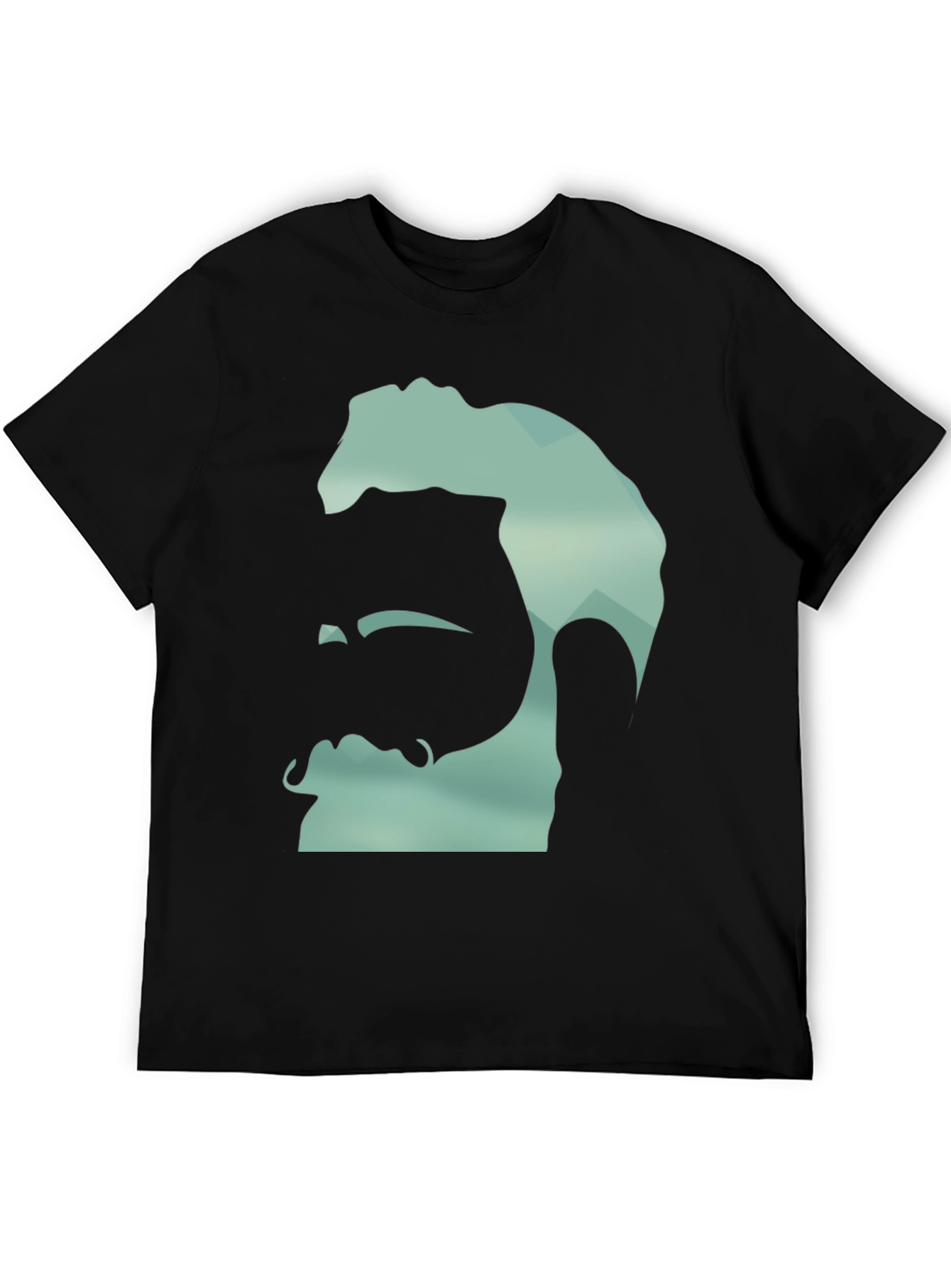Geometric Bearded Man Graphic Tee - Black