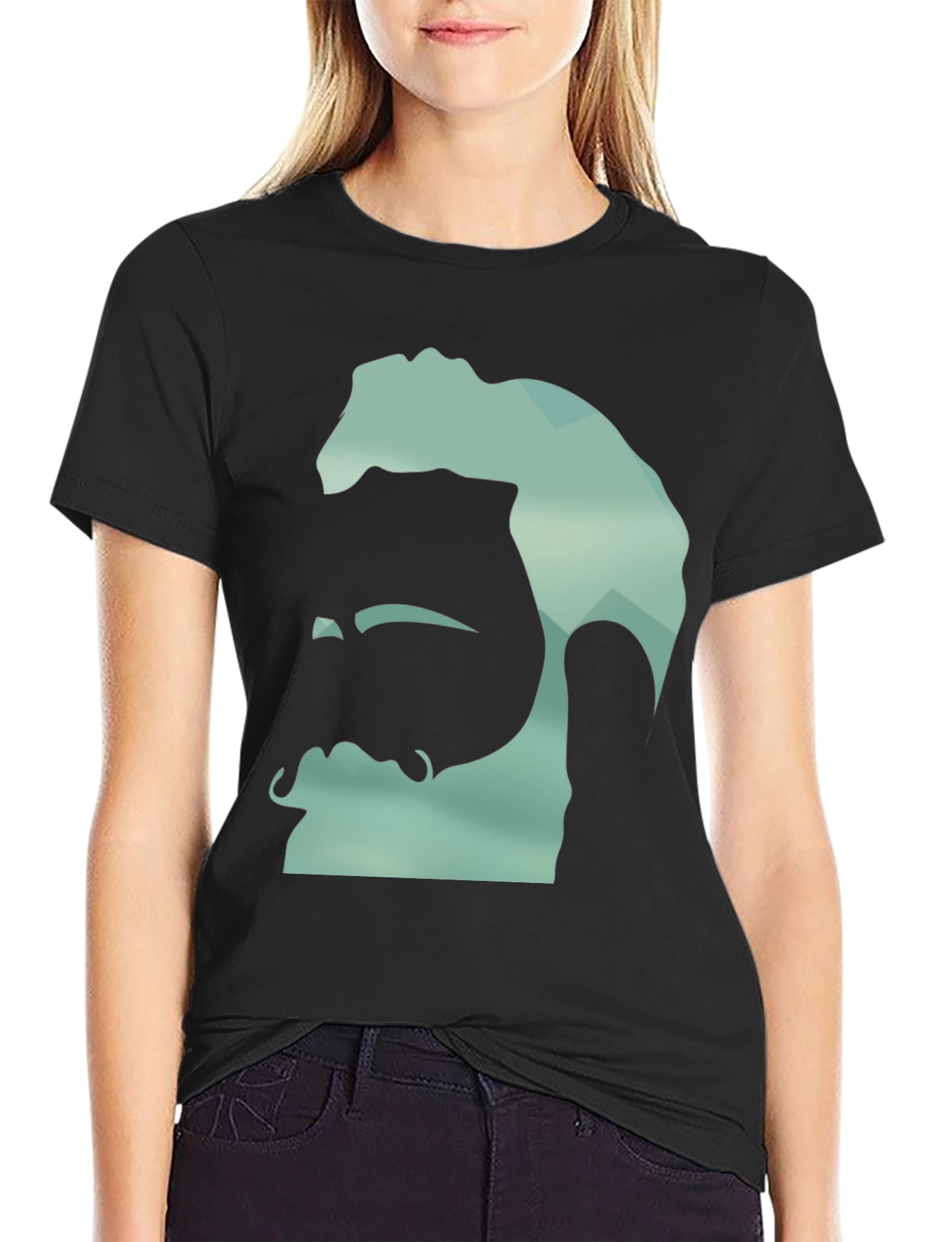 Geometric Bearded Man Graphic Tee - Black