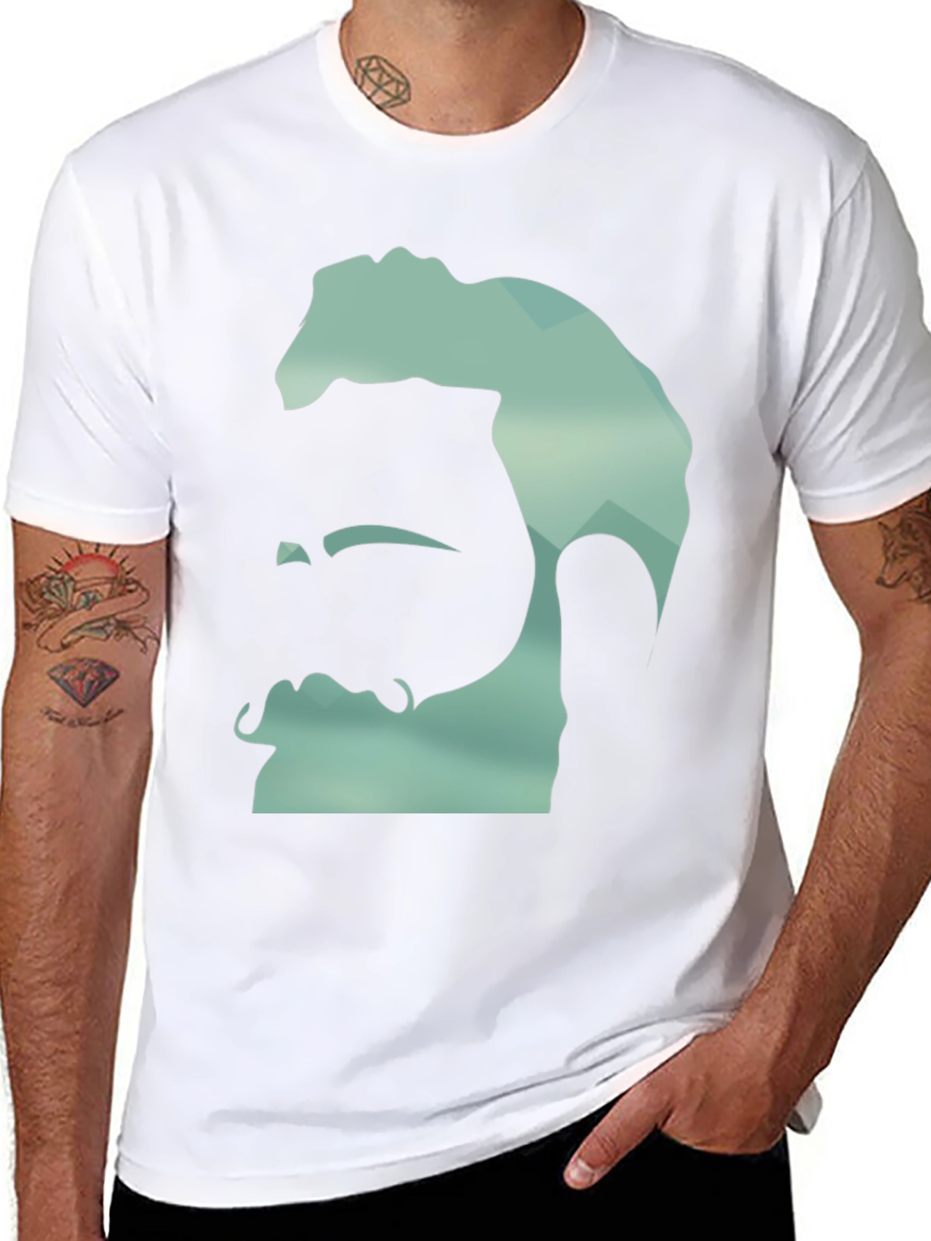 Geometric Bearded Man Graphic Tee - Black