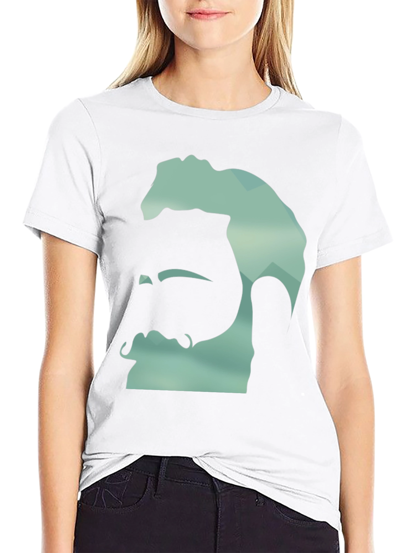 Geometric Bearded Man Graphic Tee - Black