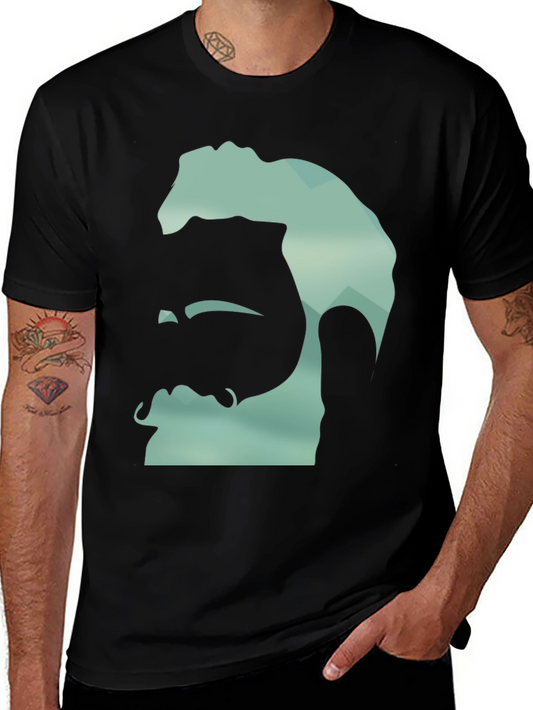 Geometric Bearded Man Graphic Tee - Black