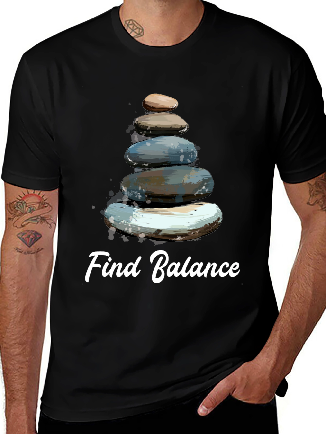 Find Balance T-Shirt - Stacked Stone Zen Design