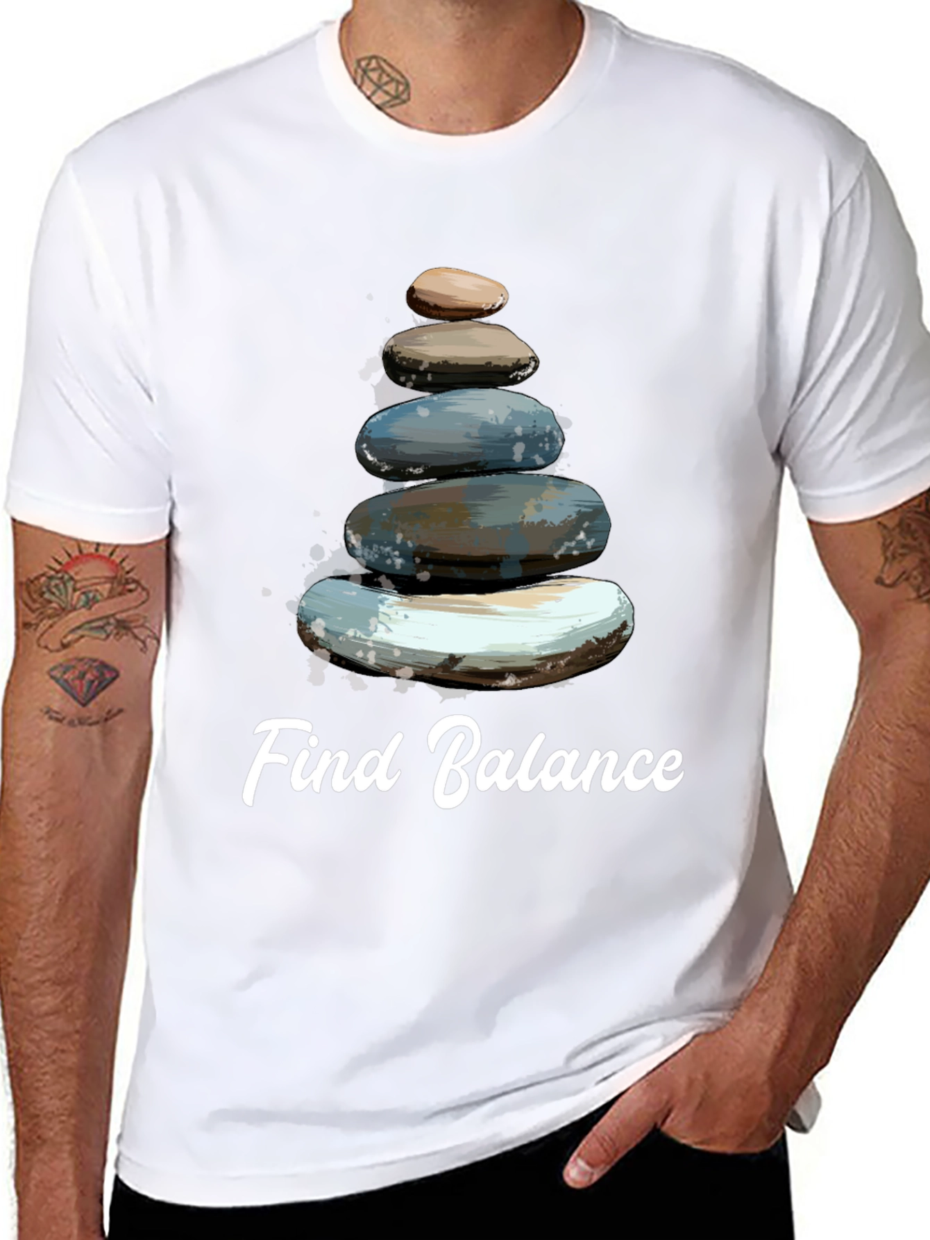 Find Balance T-Shirt - Stacked Stone Zen Design