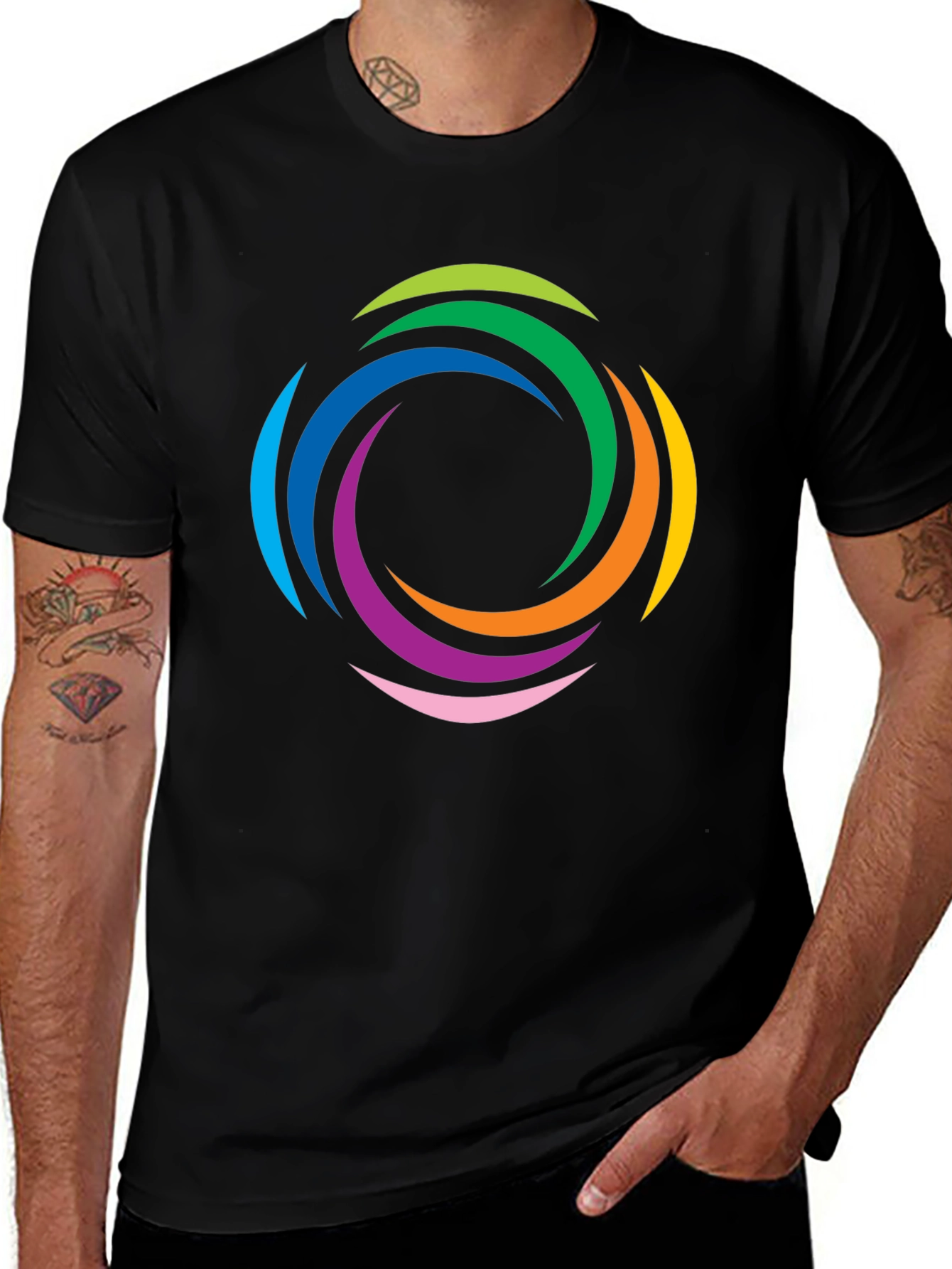 Vibrant Swirl Graphic Black T-Shirt