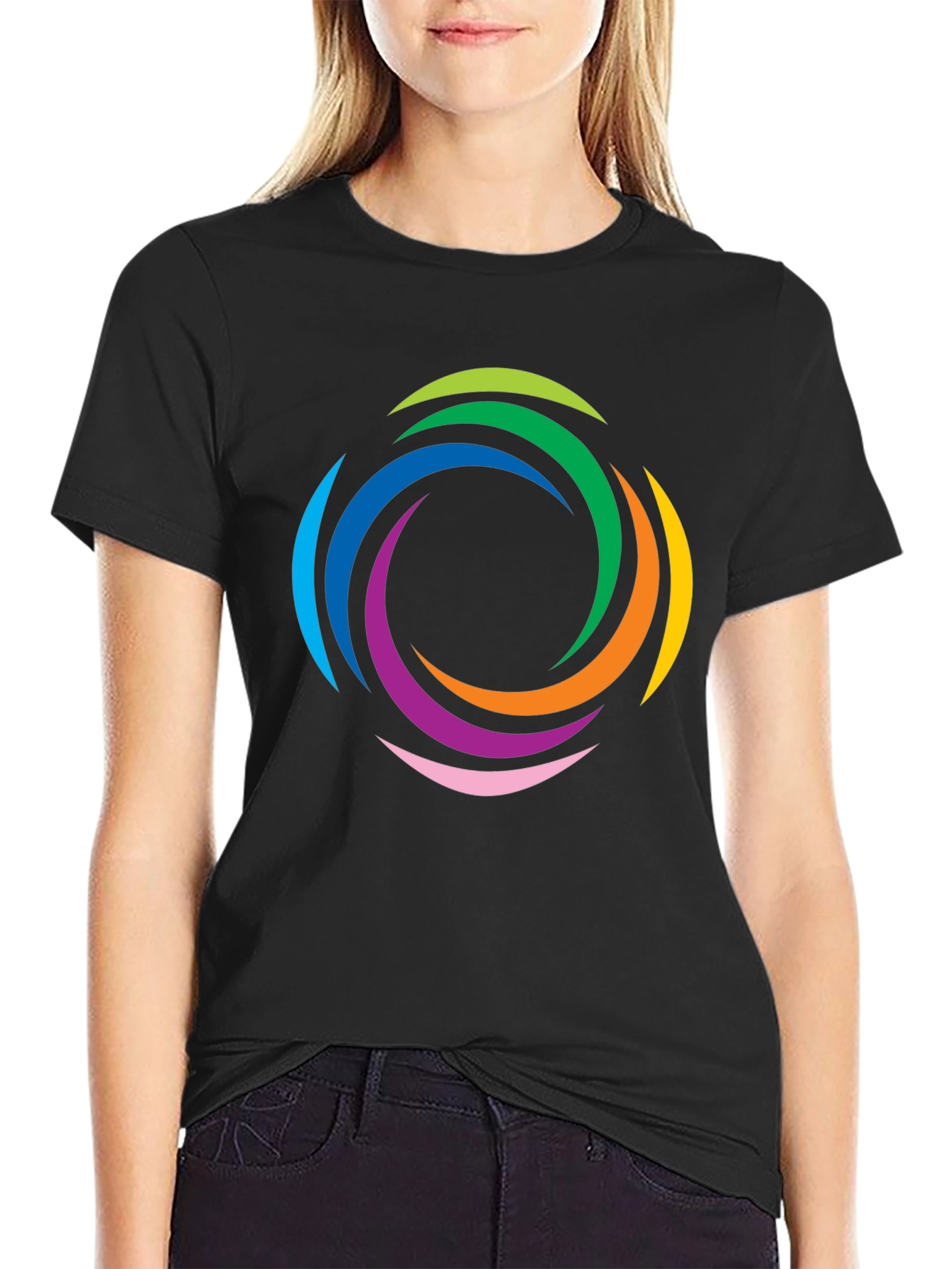 Vibrant Swirl Graphic Black T-Shirt