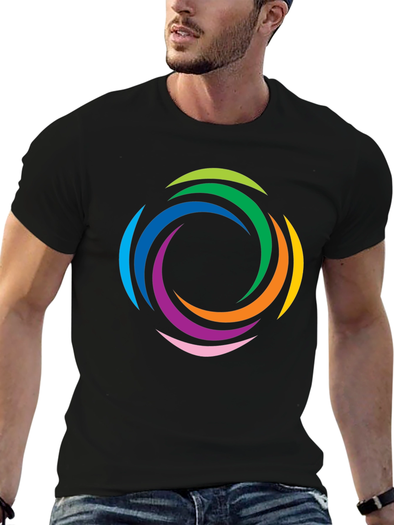 Vibrant Swirl Graphic Black T-Shirt