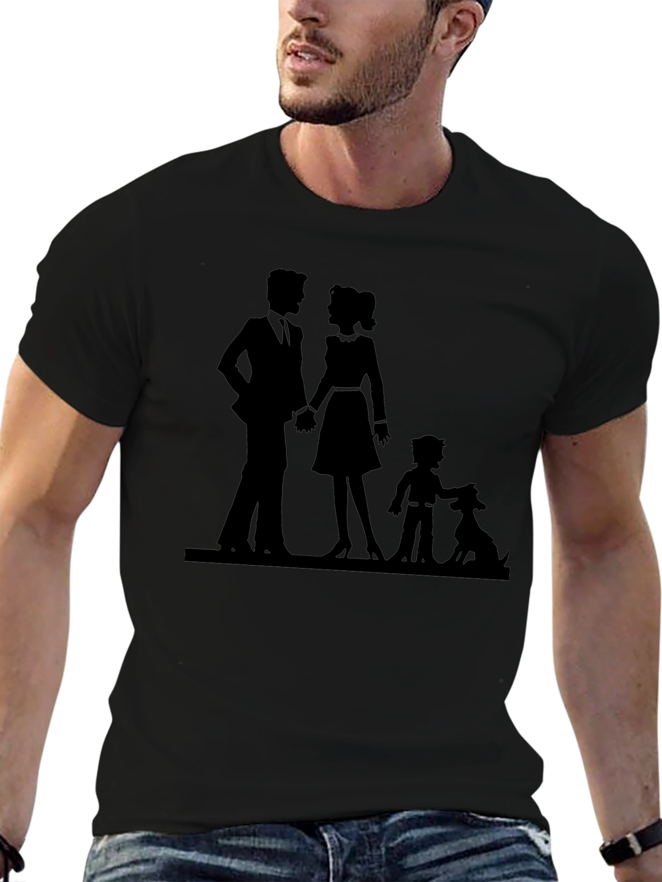 Family Silhouette Graphic Tee - Black Unisex T-Shirt