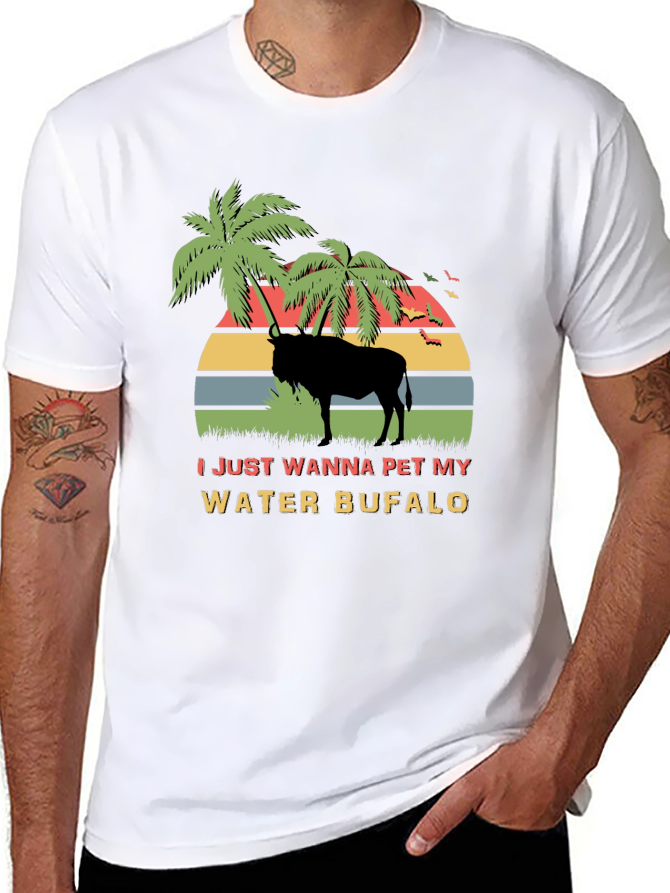 Water Buffalo Graphic Tee - Tropical Sunset T-Shirt