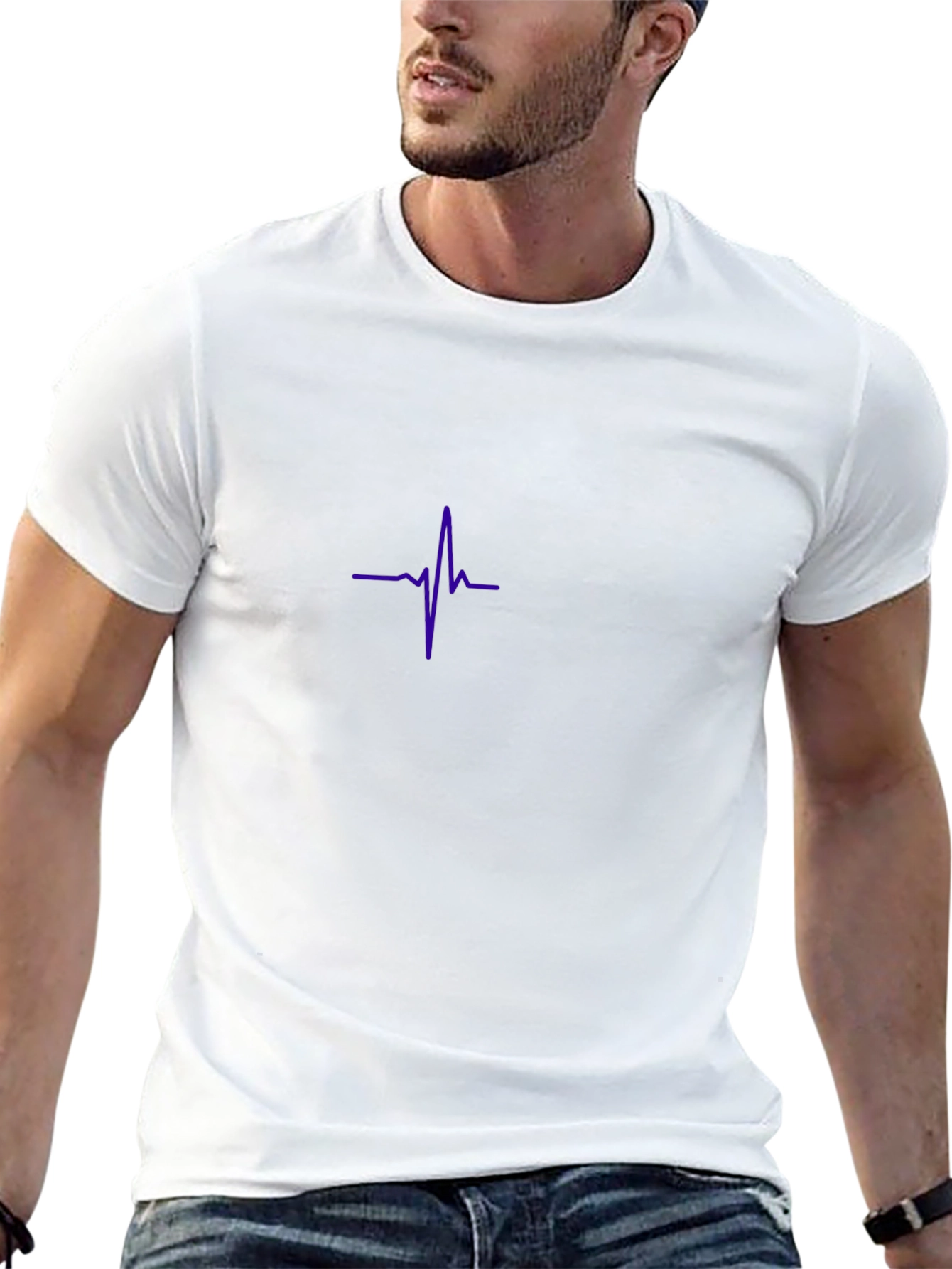 Mens Black Tee with Purple Heartbeat Design