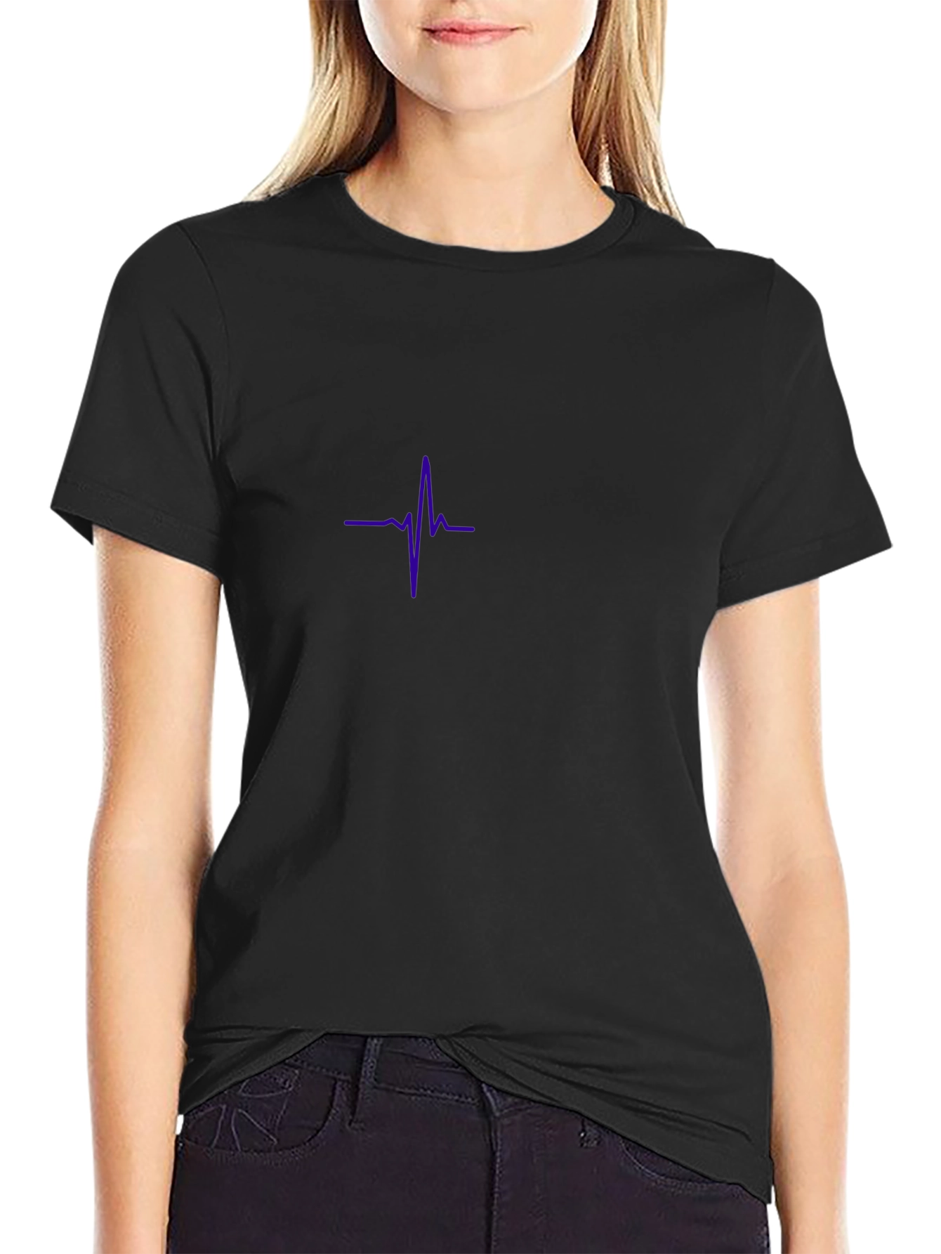 Mens Black Tee with Purple Heartbeat Design
