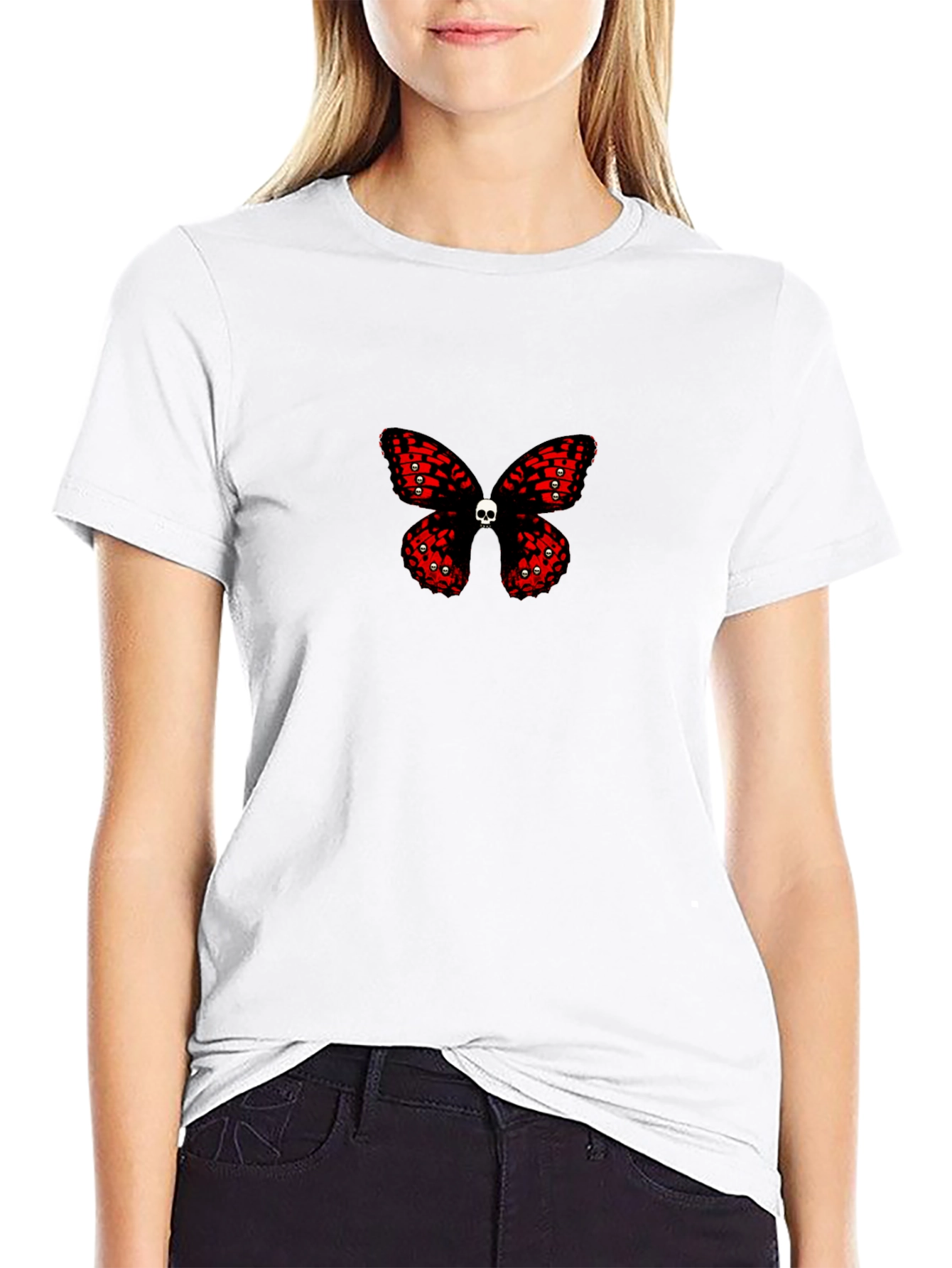 Skull Butterfly Graphic Print Black T-Shirt