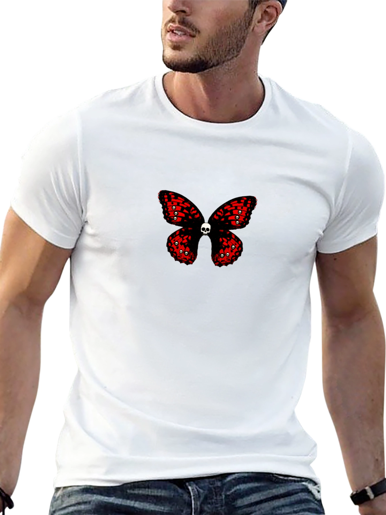 Skull Butterfly Graphic Print Black T-Shirt