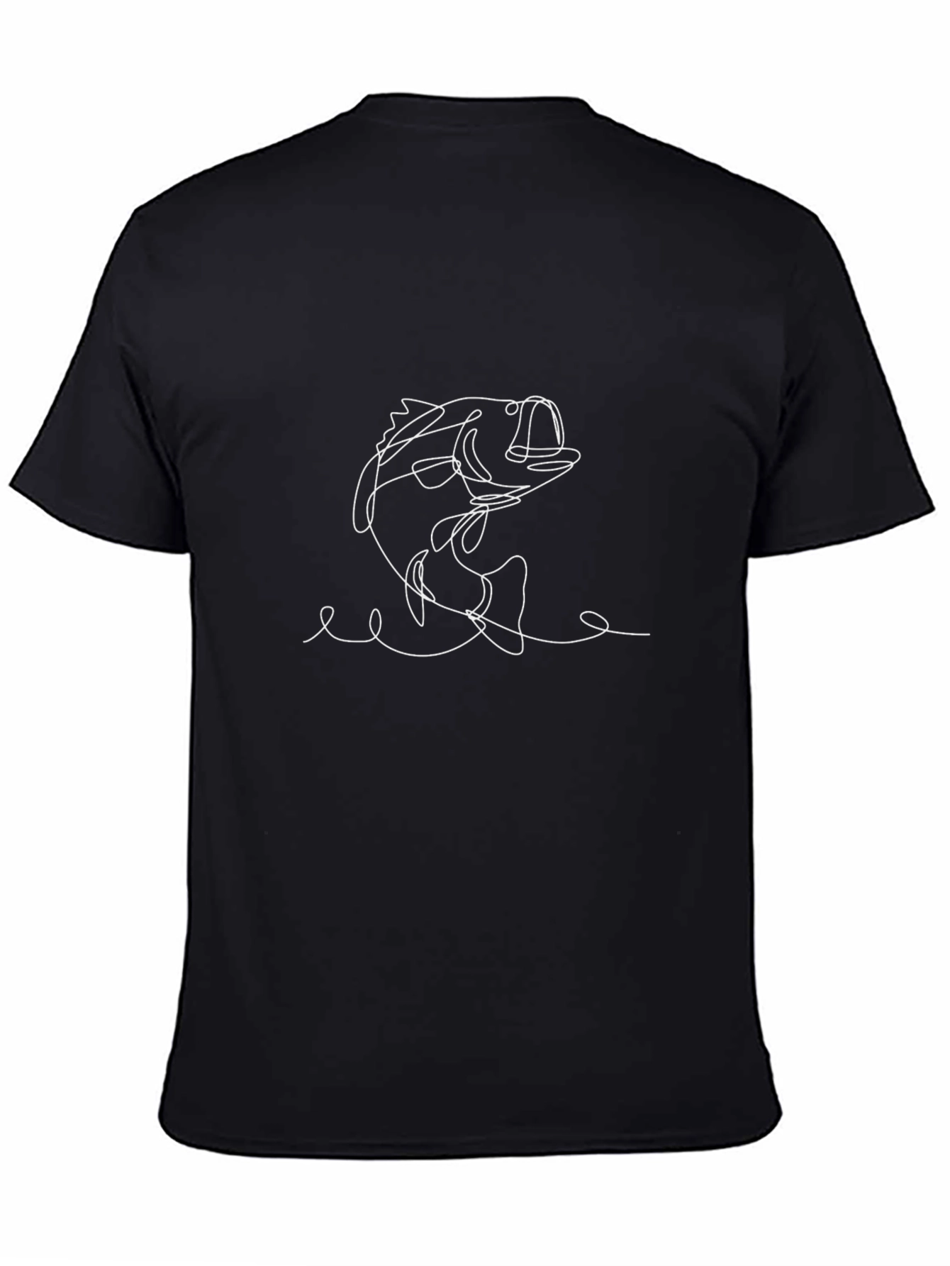 Minimalist Fish Line Art Black T-Shirt