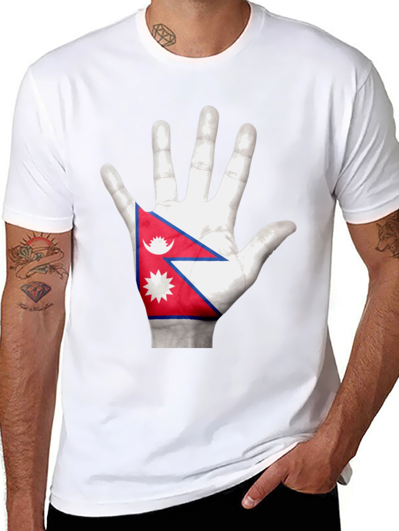 Nepal Flag Hand Print T-Shirt