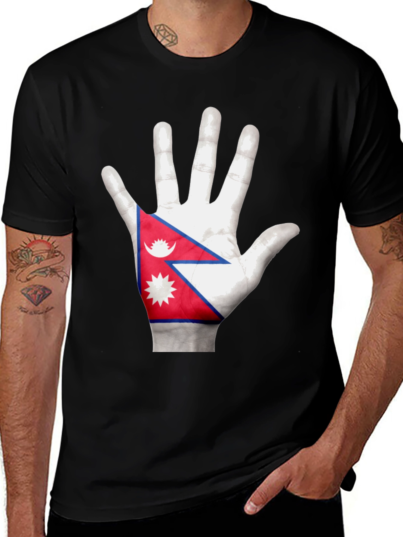 Nepal Flag Hand Print T-Shirt